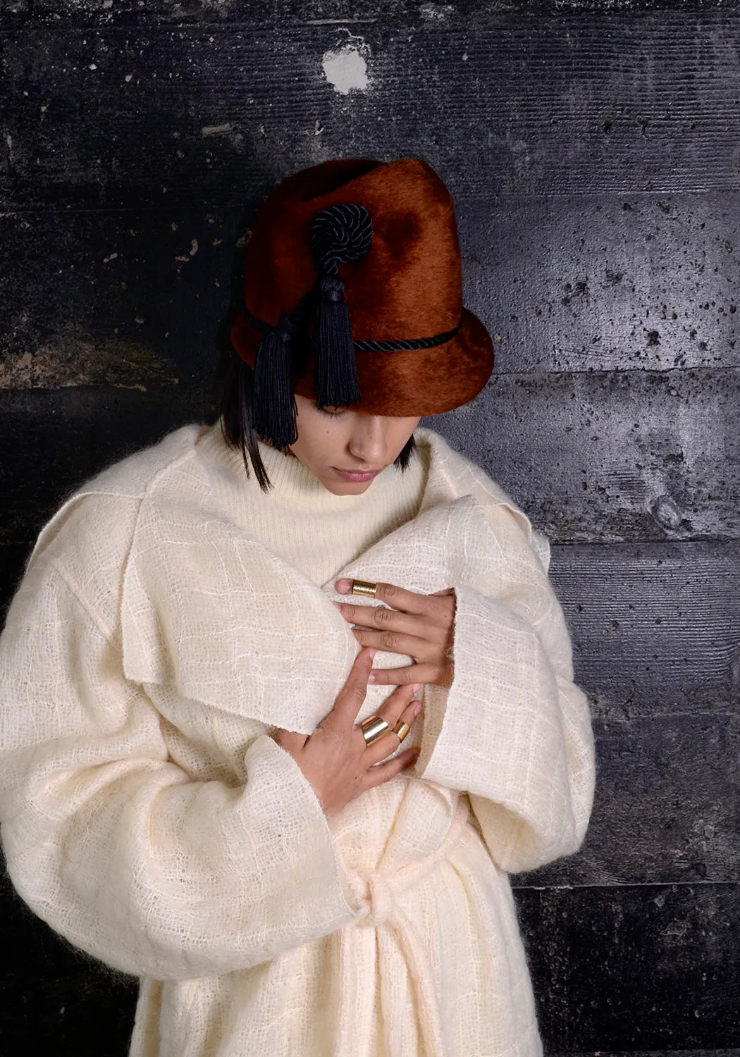 1970s Yves Saint Laurent YSL Vintage Faux Fur Cloche Hat w/ Tassels