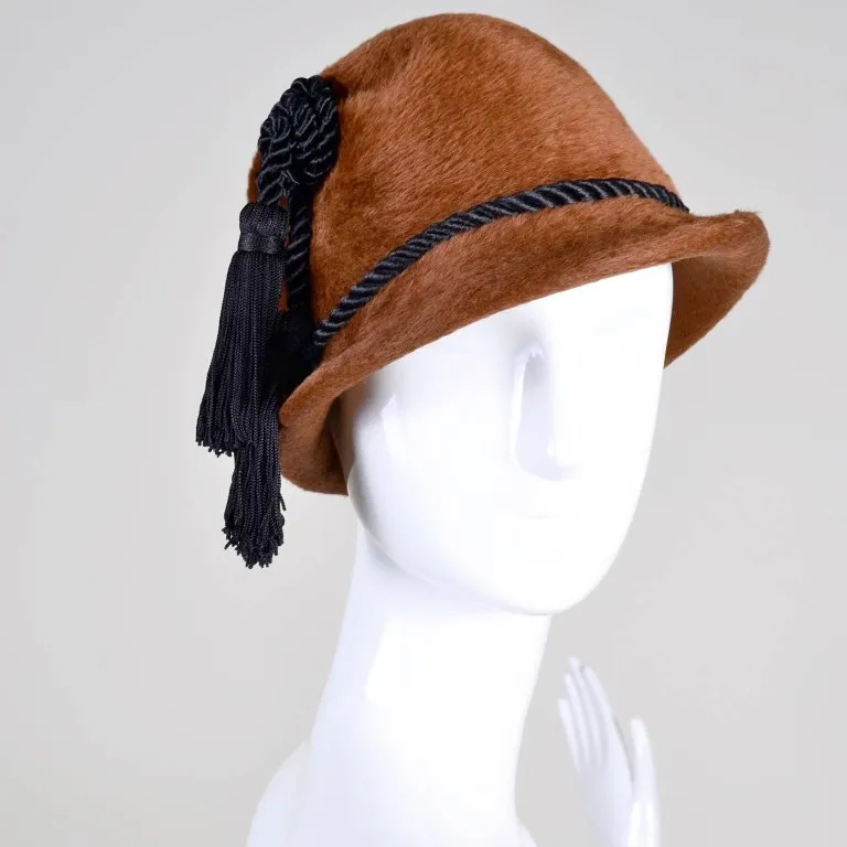 1970s Yves Saint Laurent YSL Vintage Faux Fur Cloche Hat w/ Tassels