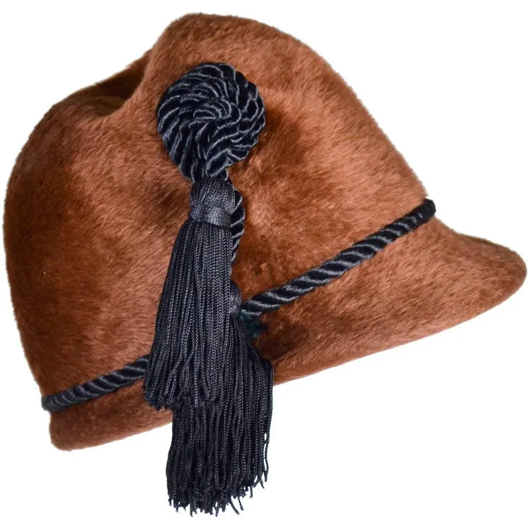 1970s Yves Saint Laurent YSL Vintage Faux Fur Cloche Hat w/ Tassels