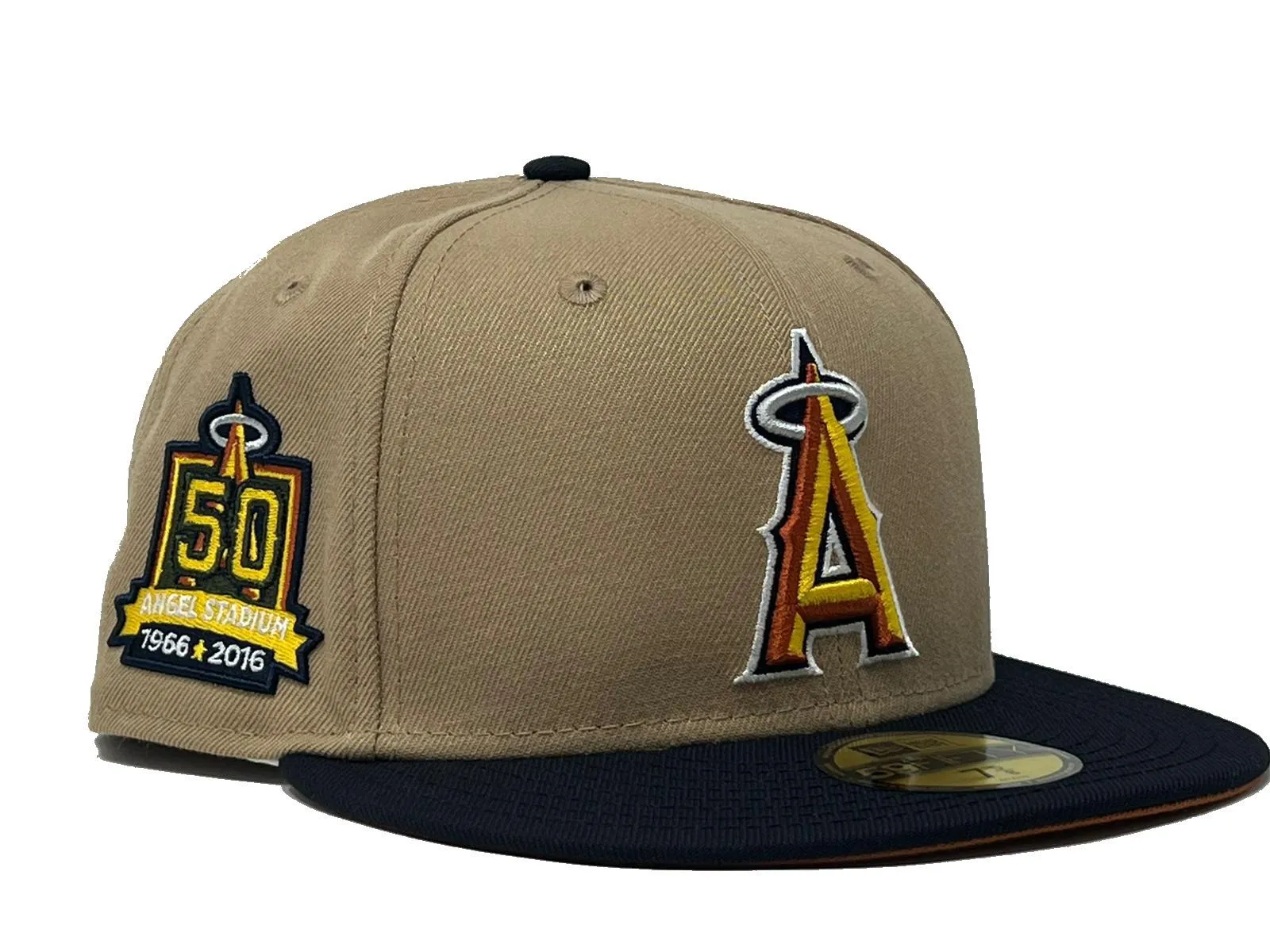 Anahiem Angels 50th Anniversary Camel Navy Visor Rust Brim New Era Fitted Hat
