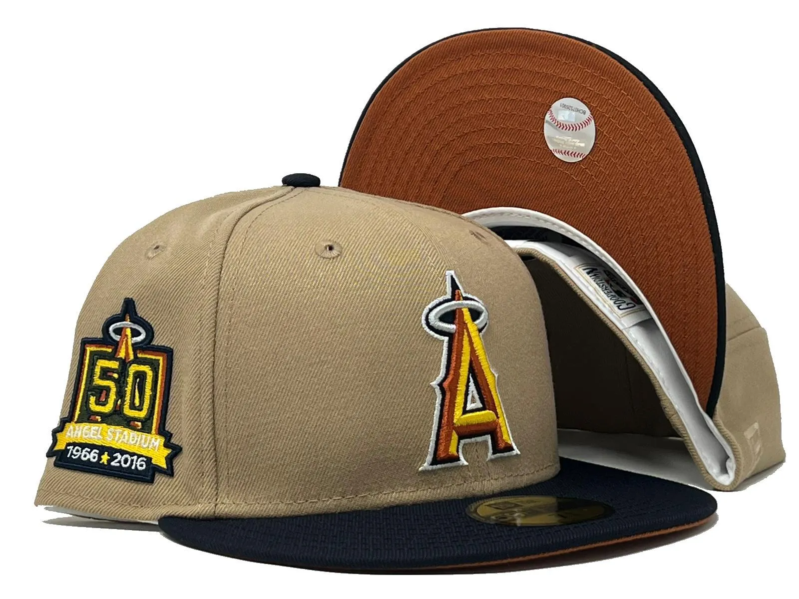 Anahiem Angels 50th Anniversary Camel Navy Visor Rust Brim New Era Fitted Hat