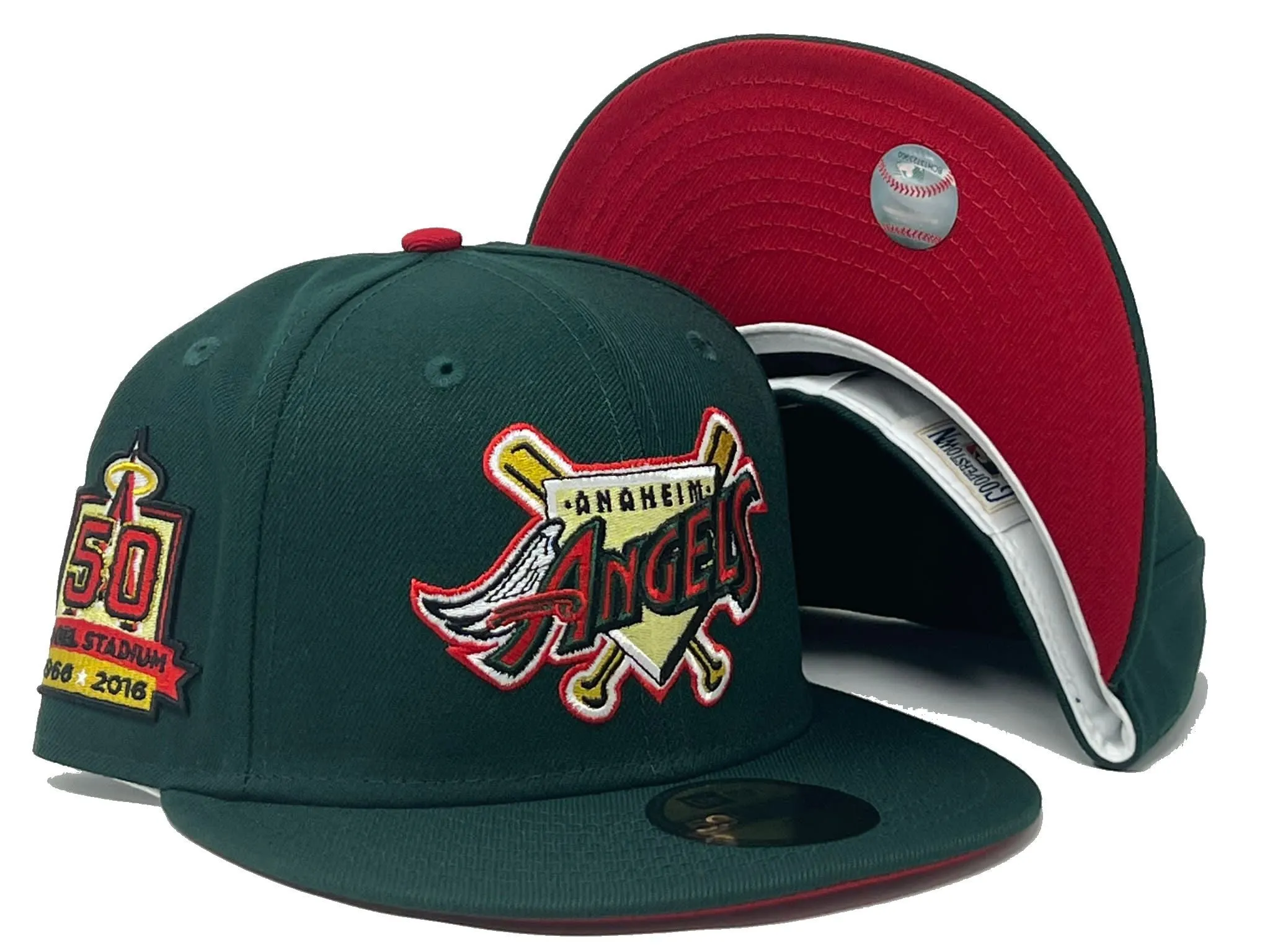 Angels 50th Anniversary Dark Green Red Brim New Era Fitted Hat