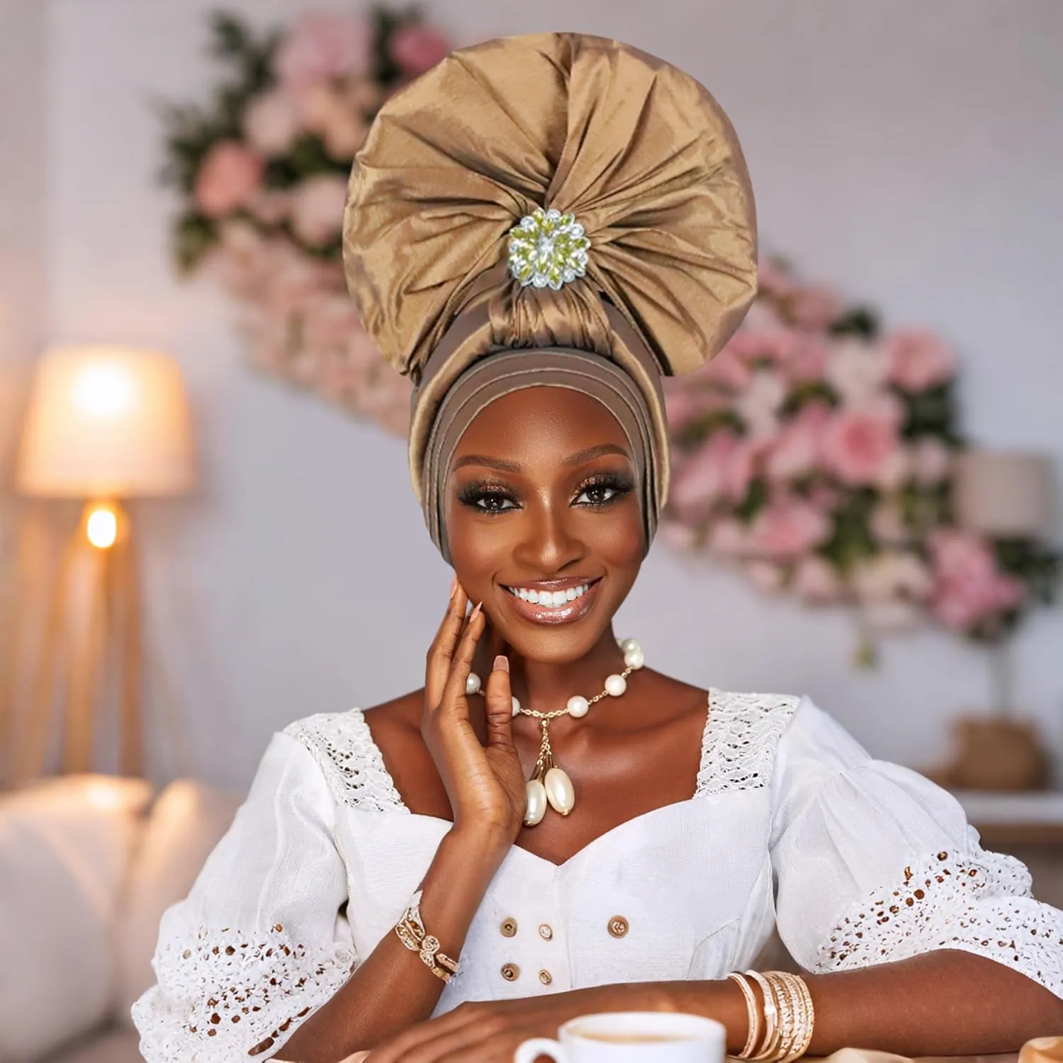Auto Gele African Head Tie of Nigeria ASO Oke Headwraps Hat Turban Wedding Party Handmade Elegant Hair Wear Cap for Women