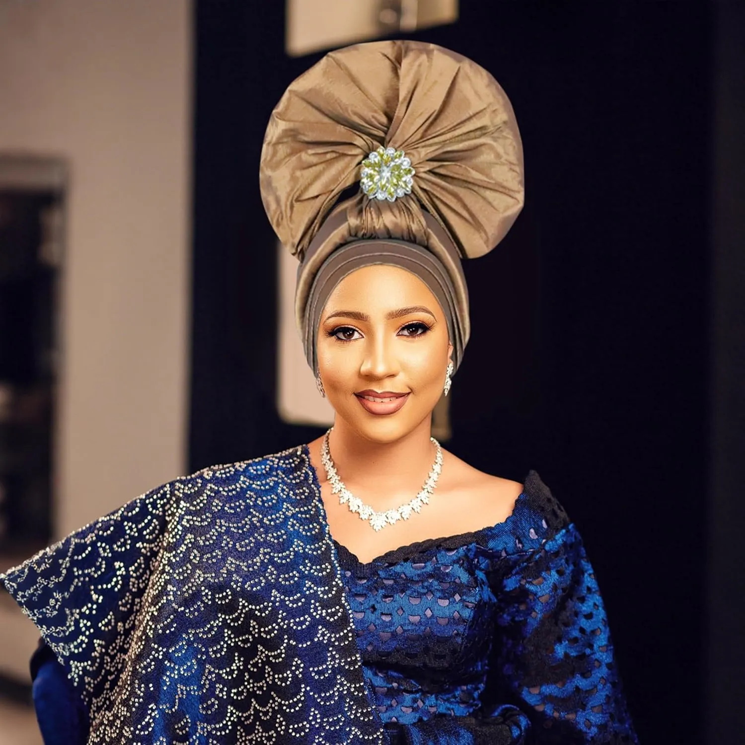 Auto Gele African Head Tie of Nigeria ASO Oke Headwraps Hat Turban Wedding Party Handmade Elegant Hair Wear Cap for Women