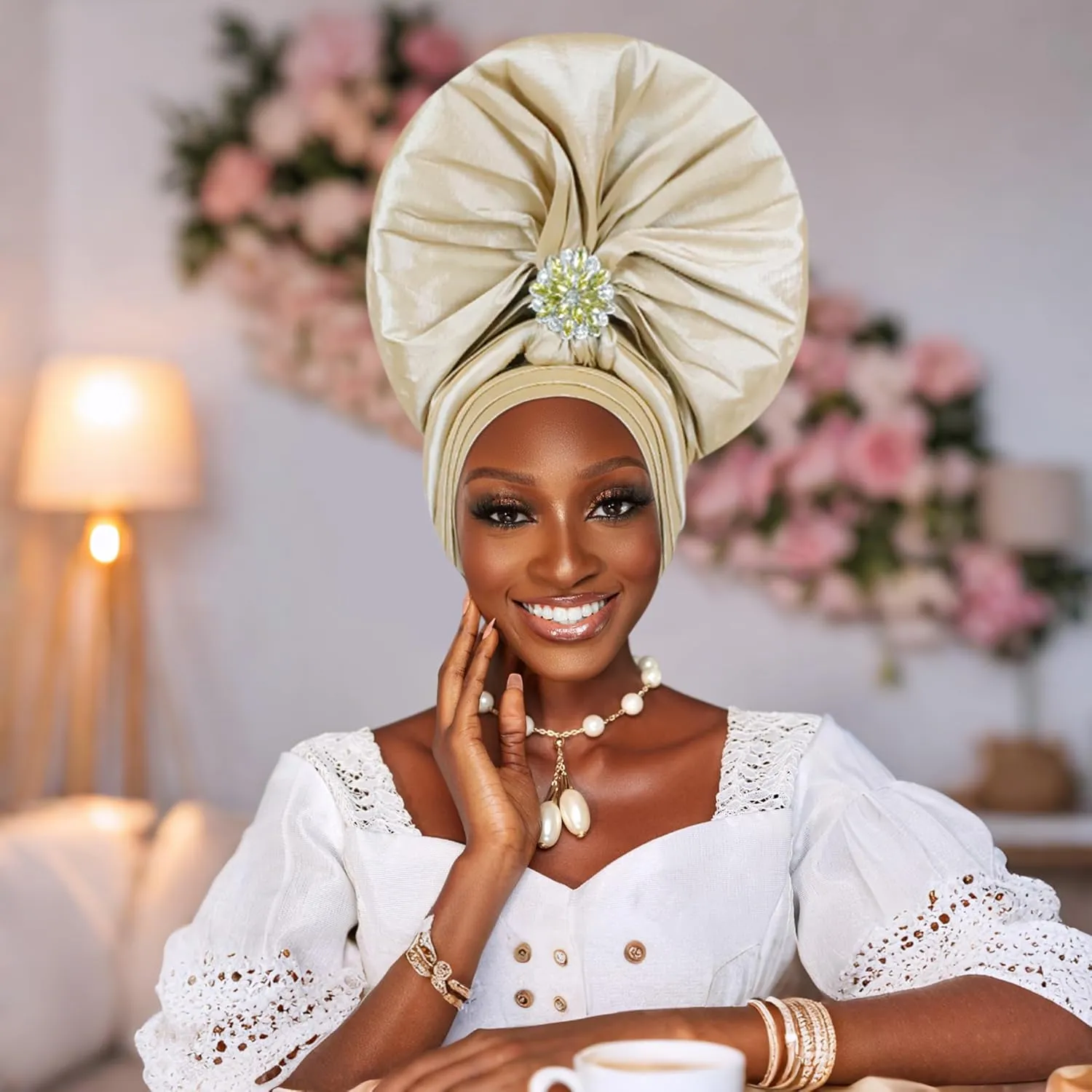 Auto Gele African Head Tie of Nigeria ASO Oke Headwraps Hat Turban Wedding Party Handmade Elegant Hair Wear Cap for Women