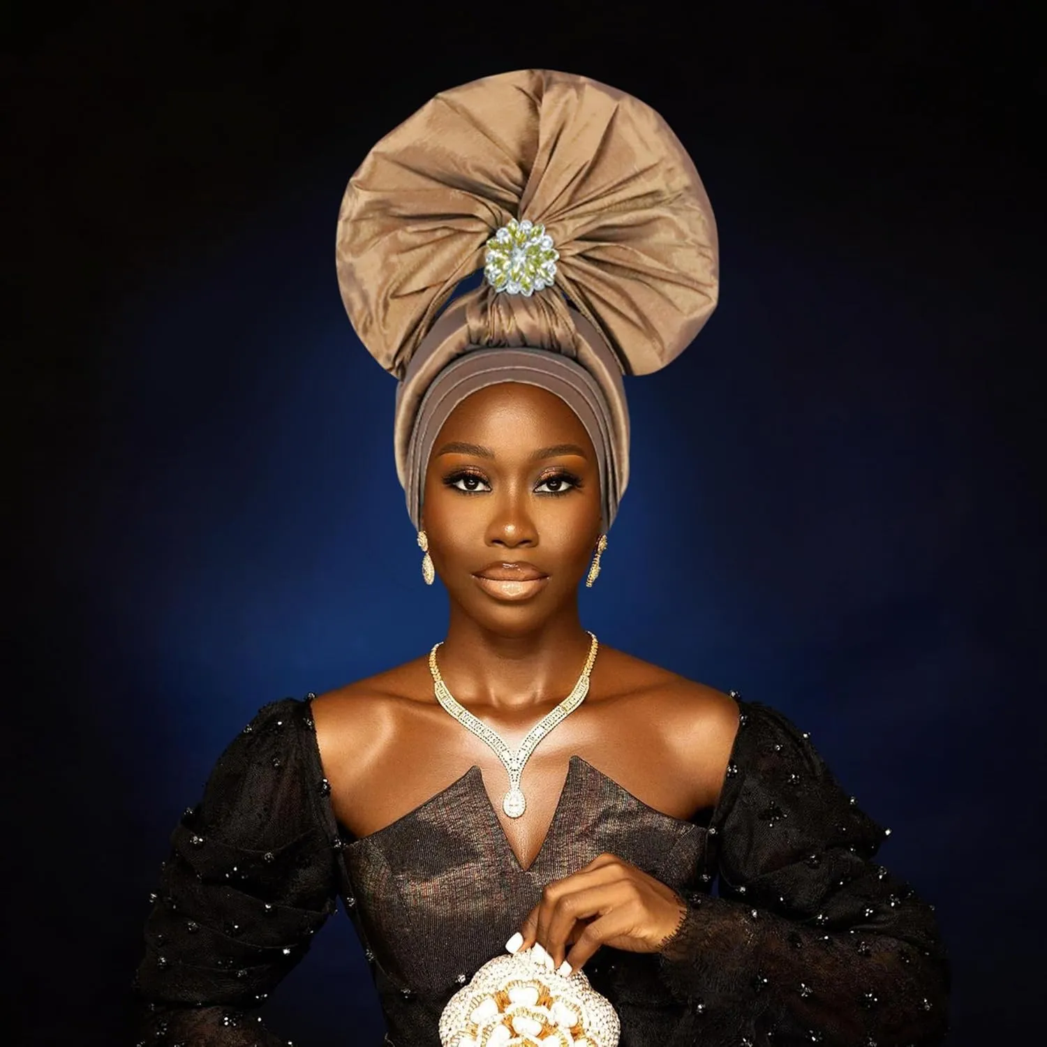 Auto Gele African Head Tie of Nigeria ASO Oke Headwraps Hat Turban Wedding Party Handmade Elegant Hair Wear Cap for Women