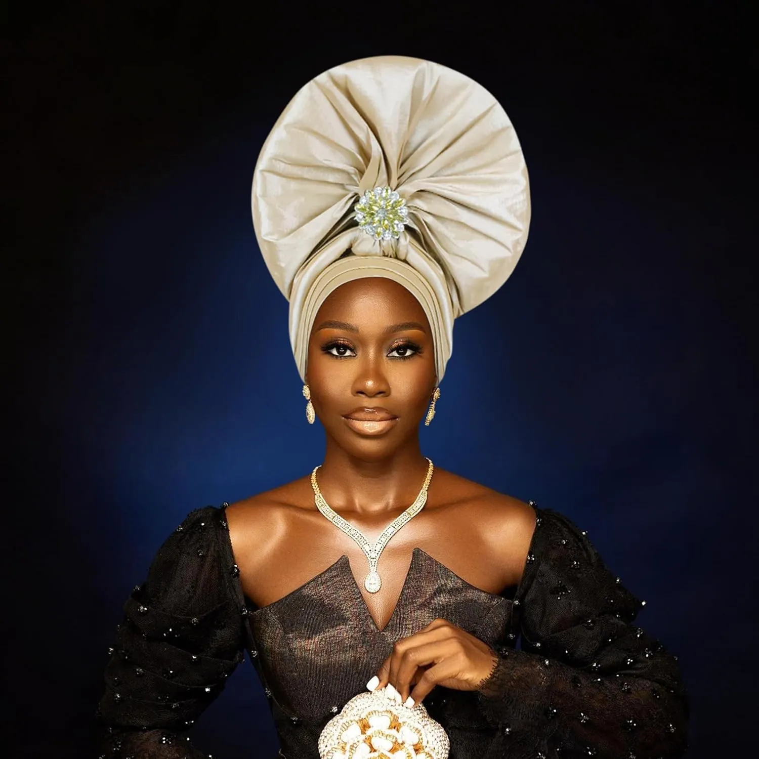 Auto Gele African Head Tie of Nigeria ASO Oke Headwraps Hat Turban Wedding Party Handmade Elegant Hair Wear Cap for Women