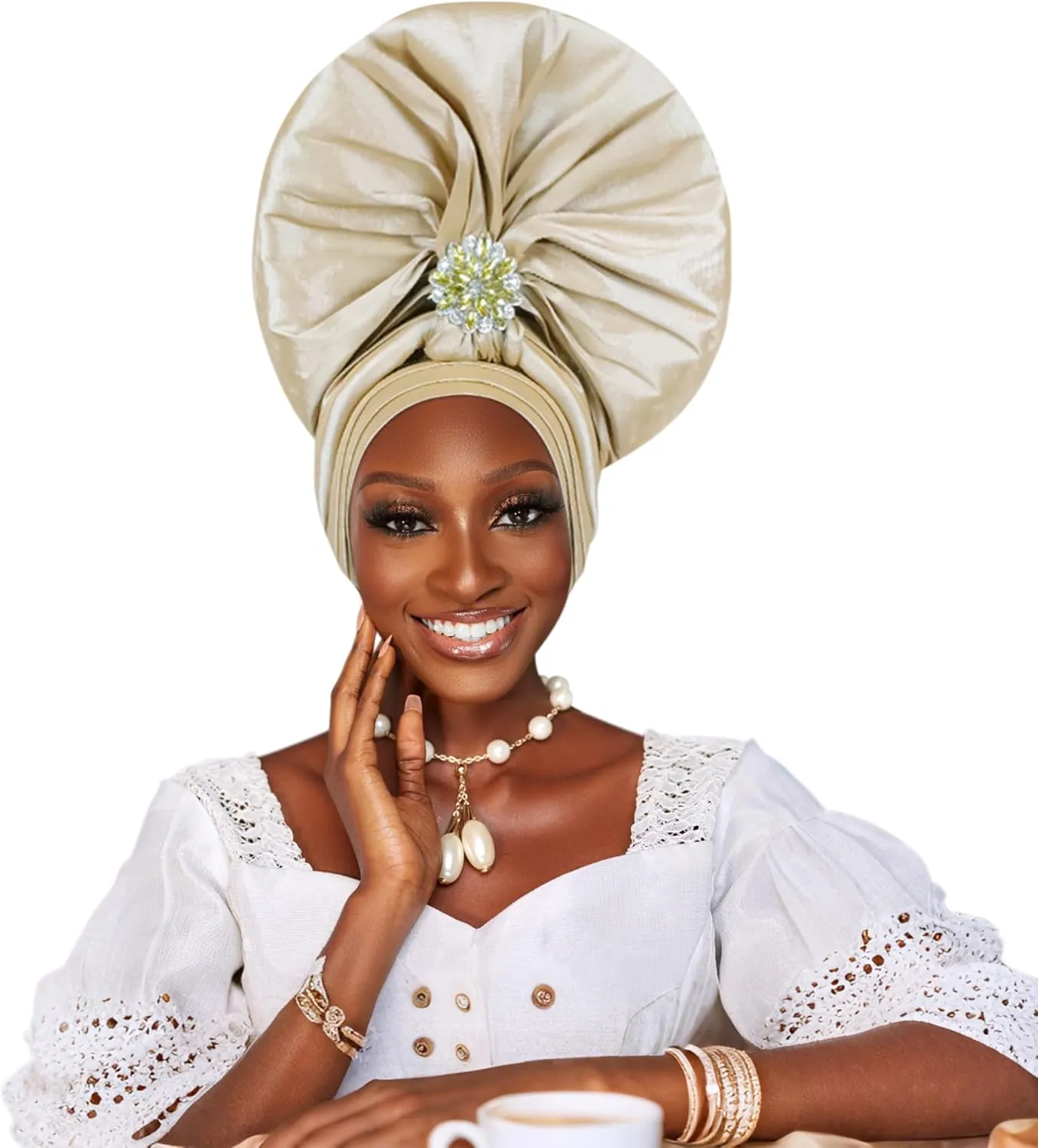 Auto Gele African Head Tie of Nigeria ASO Oke Headwraps Hat Turban Wedding Party Handmade Elegant Hair Wear Cap for Women
