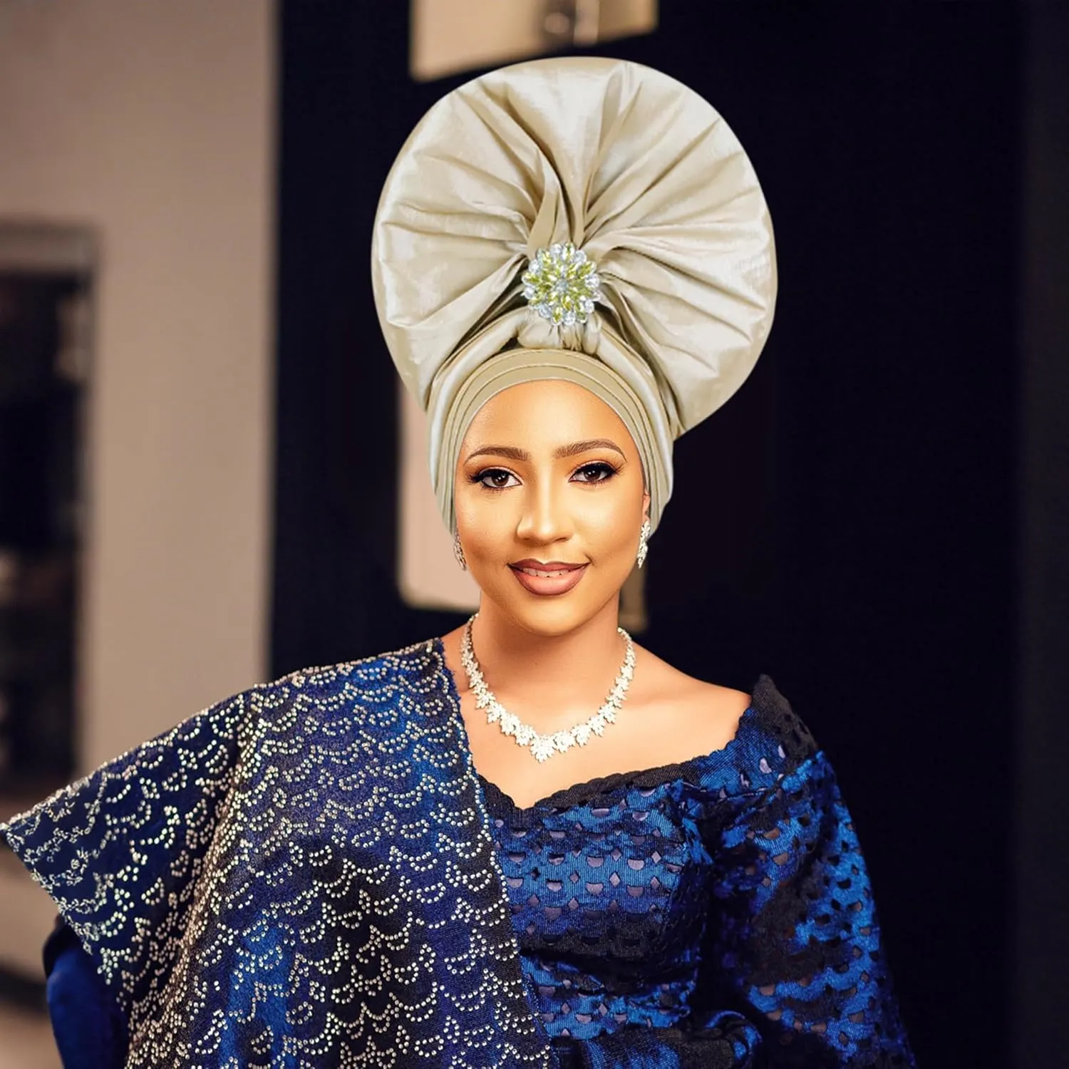 Auto Gele African Head Tie of Nigeria ASO Oke Headwraps Hat Turban Wedding Party Handmade Elegant Hair Wear Cap for Women