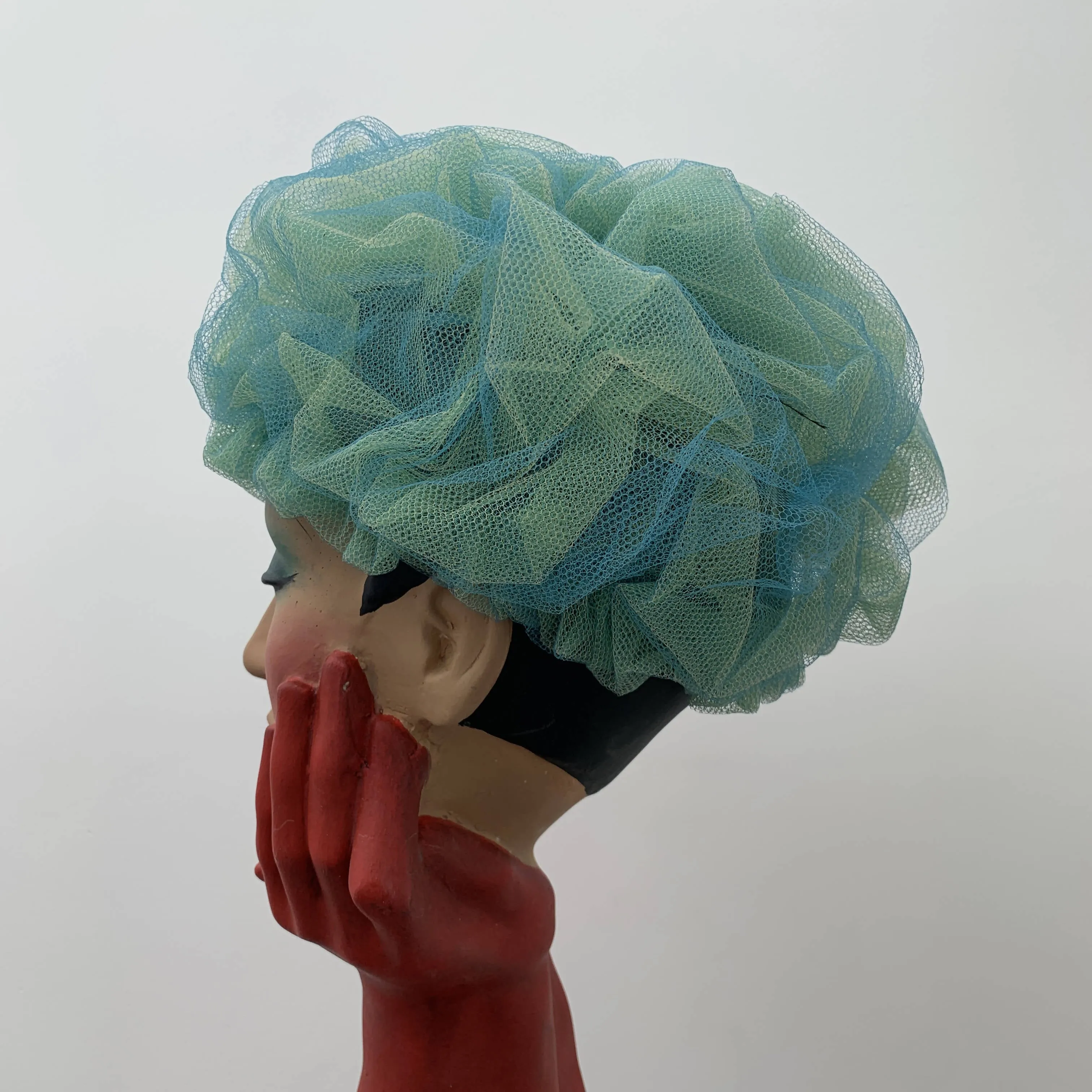 Beautiful Vintage sea green net cloche hat