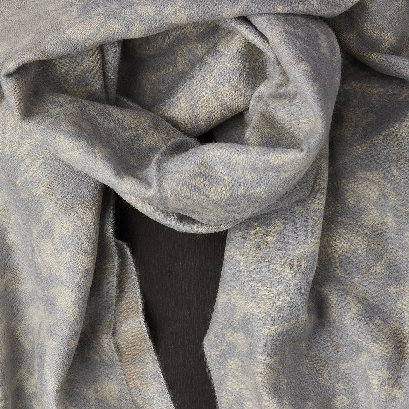 Cashmere Scarf with Floral Pattern in Beige and Grey
