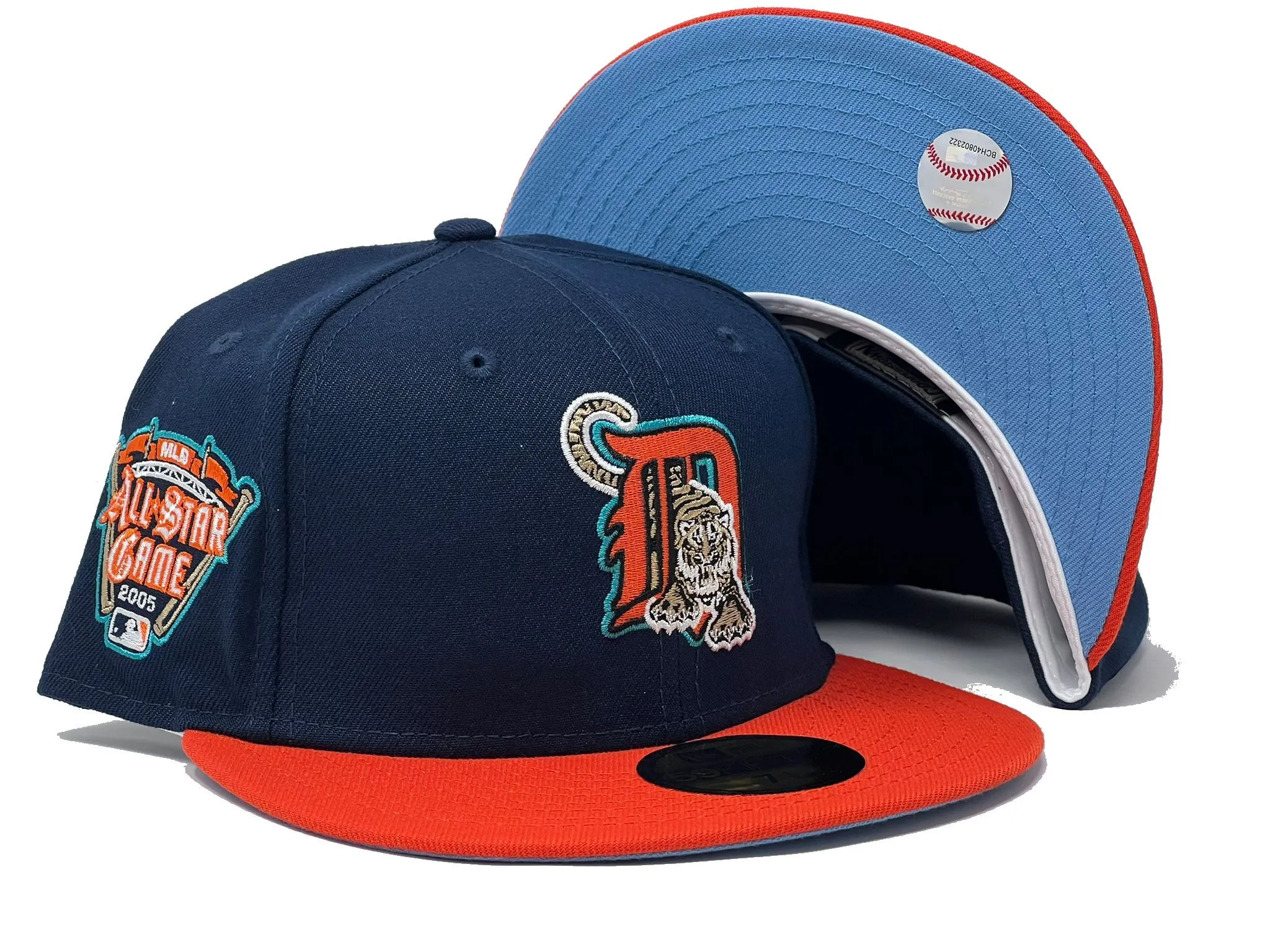 DETROIT TIGERS 2005 ALL STAR GAME LIGHT NAVY ORANGE VISOR ICY BRIM NEW ERA FITTED HAT
