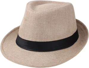 Fedora Hats for Men, Breathable Sun Hat with Short Brim, Woven Style Khaki Fedora Cap for Summer (One Size)