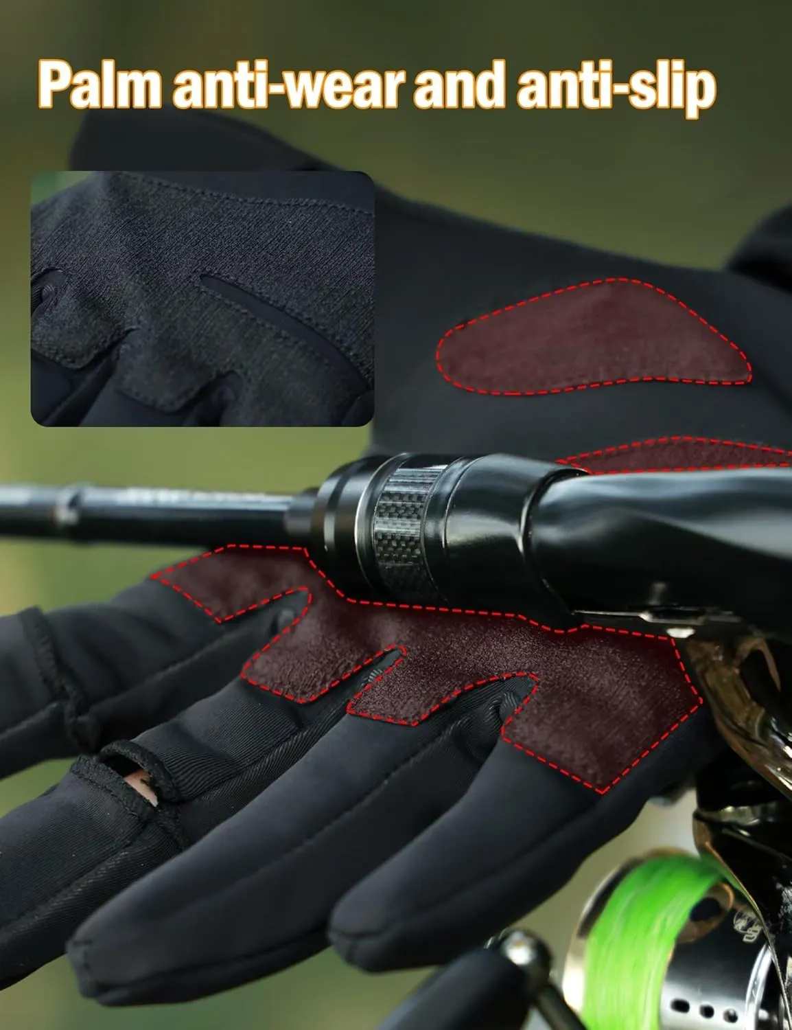 Fishing Gloves, Winter Fishing Gloves for Men Women, 3 Fingerless Fleece Lined for Cold Weather Ice Fishing