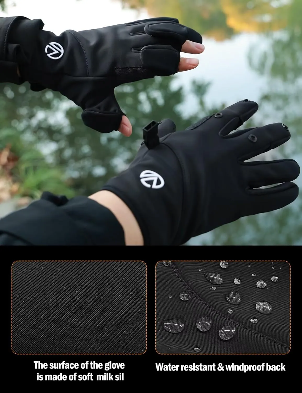 Fishing Gloves, Winter Fishing Gloves for Men Women, 3 Fingerless Fleece Lined for Cold Weather Ice Fishing