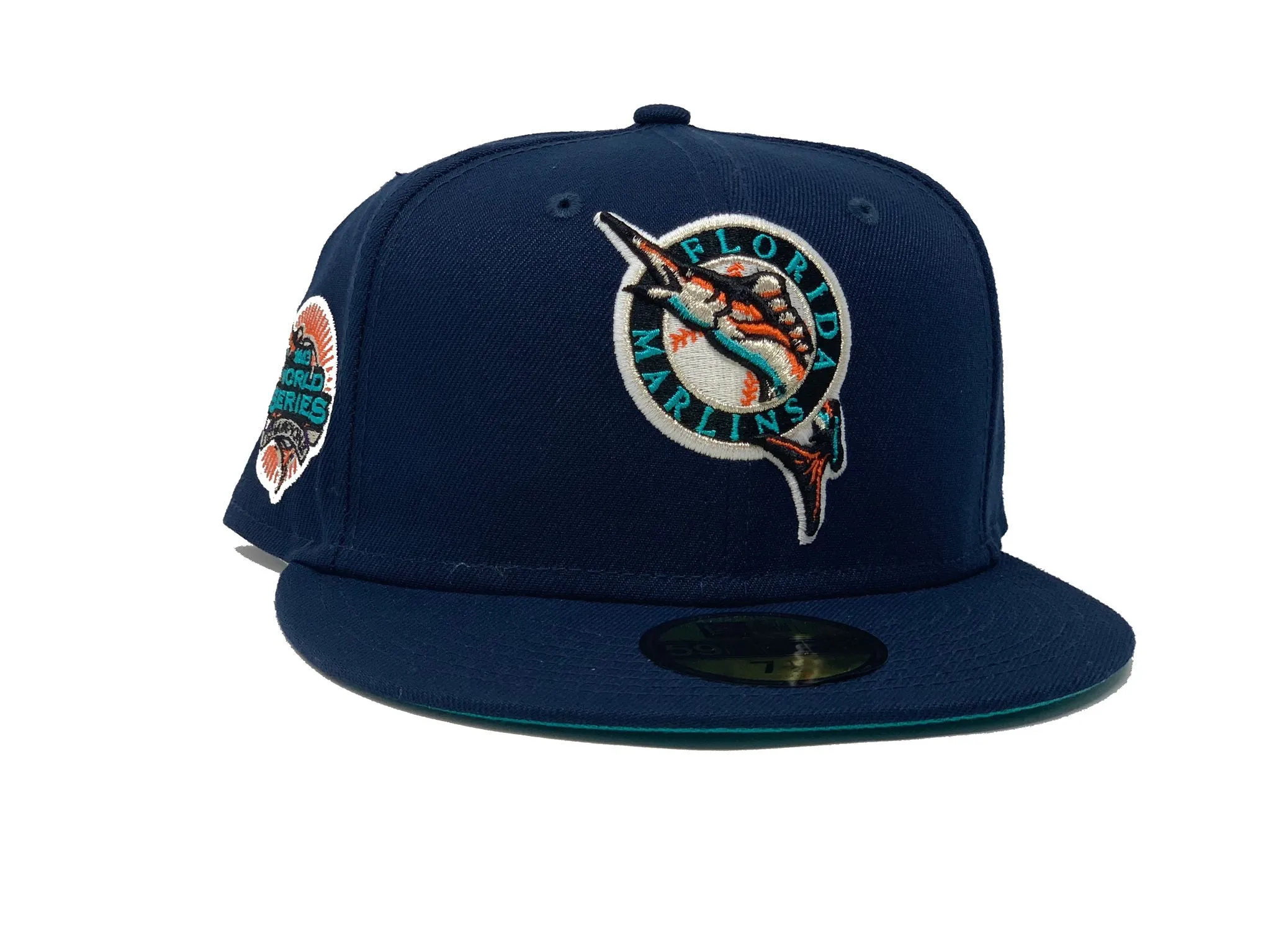FLORIDA MARLINS 2003 WORLD SERIES CHAMPIONS LIGHT NAVY TEAL BRIM NEW ERA FITTED HAT