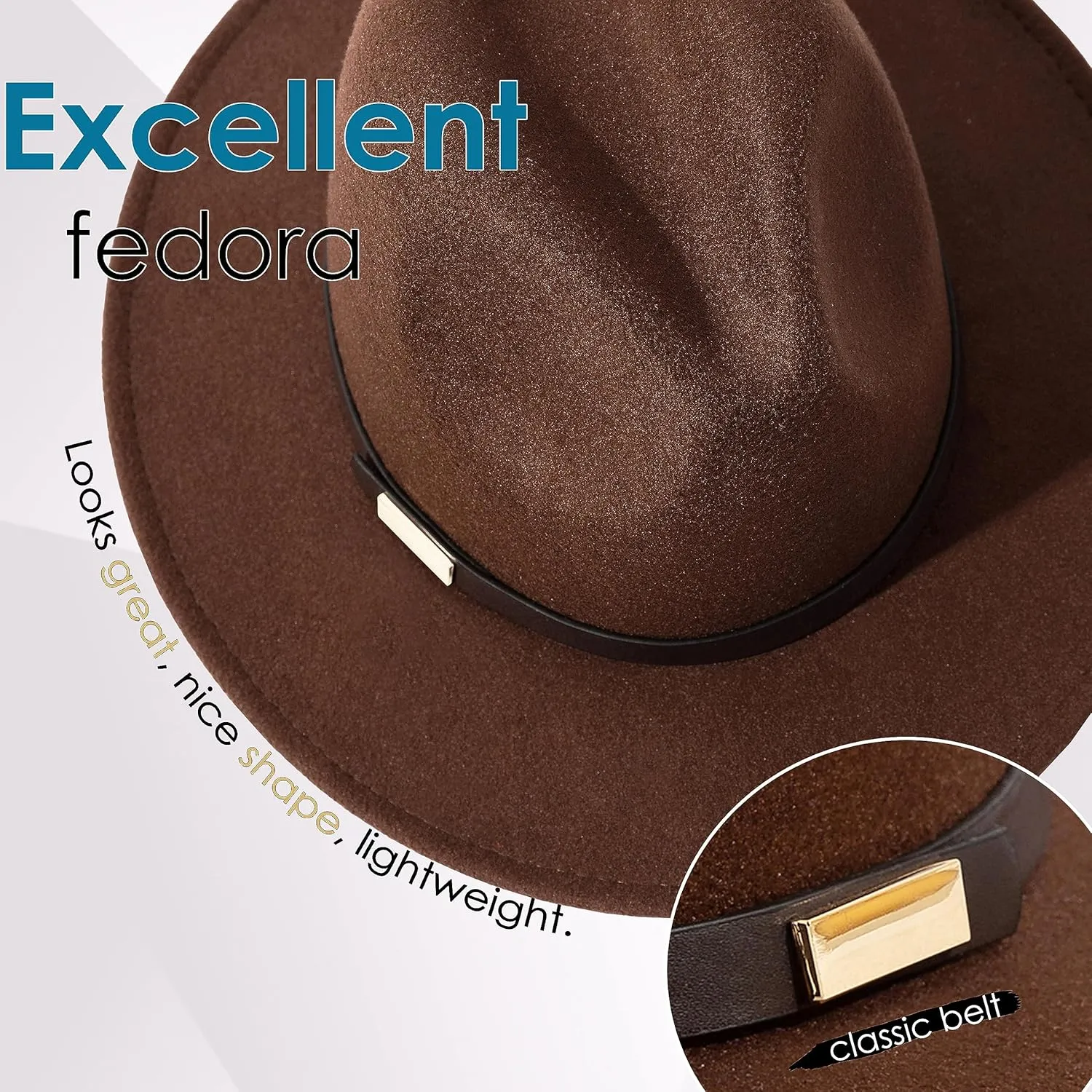 Gossifan Fedora Hats for Men Wide Brim Panama Hat with Classic Belt