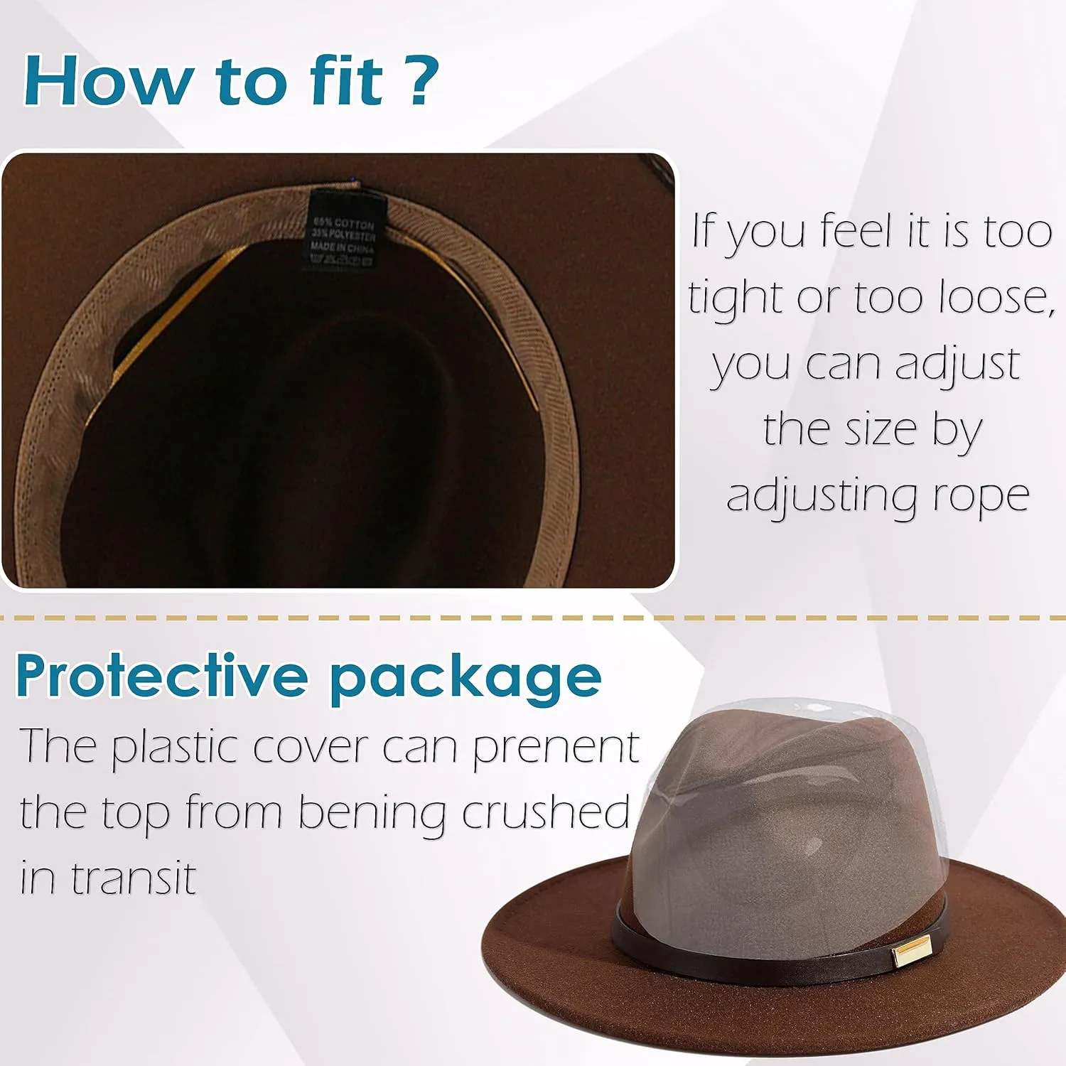 Gossifan Fedora Hats for Men Wide Brim Panama Hat with Classic Belt