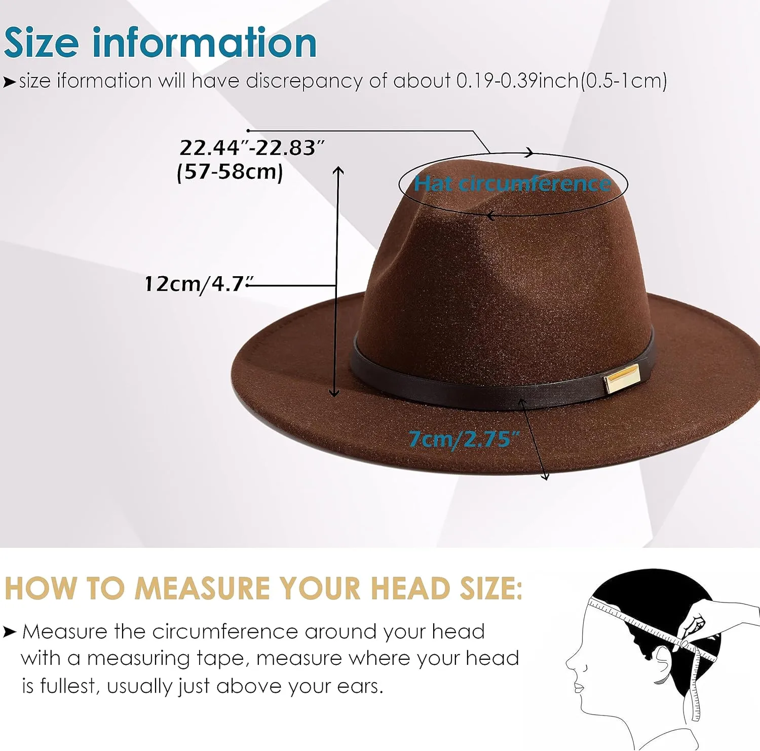 Gossifan Fedora Hats for Men Wide Brim Panama Hat with Classic Belt