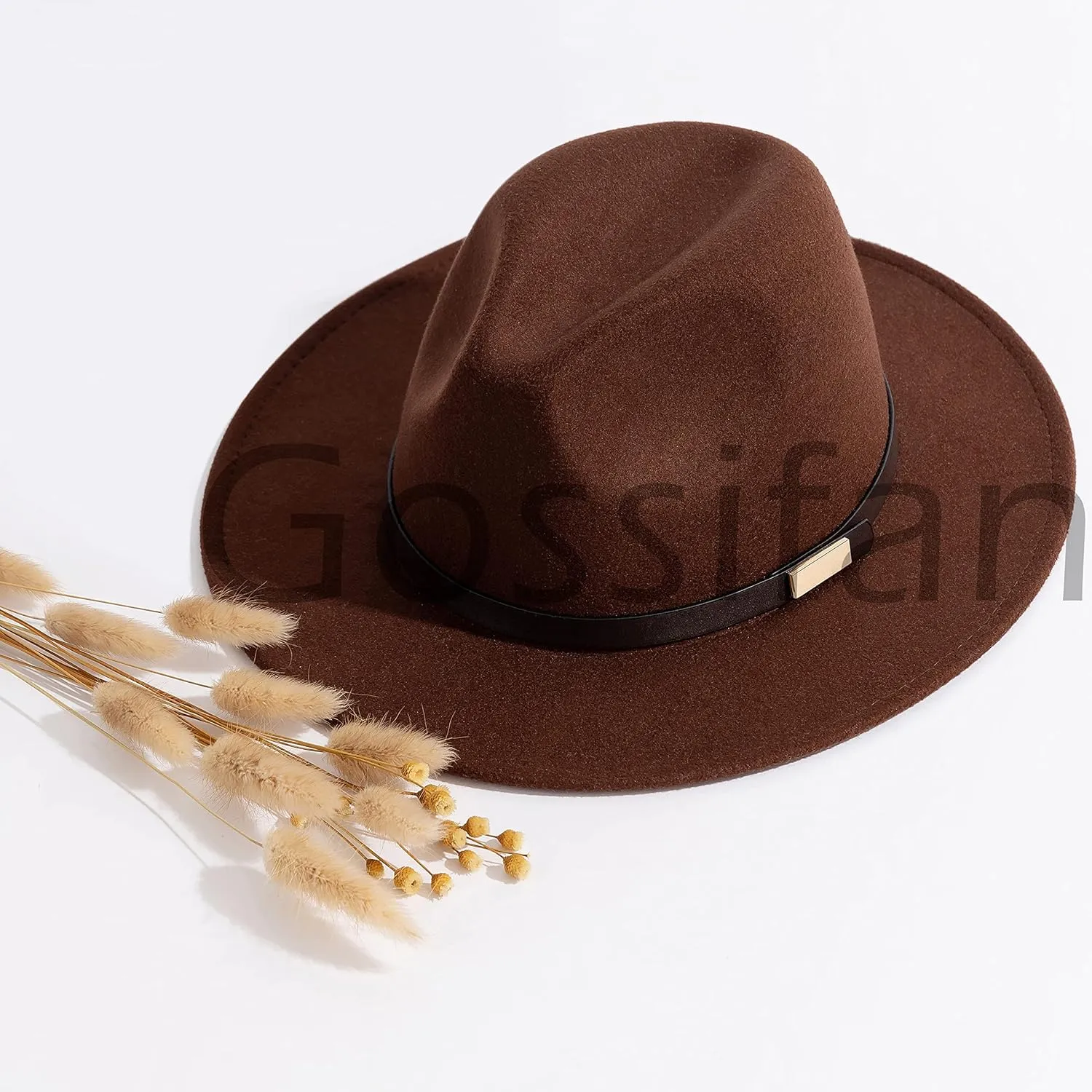 Gossifan Fedora Hats for Men Wide Brim Panama Hat with Classic Belt
