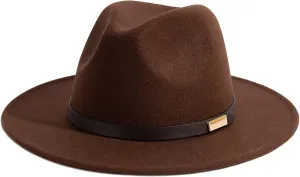 Gossifan Fedora Hats for Men Wide Brim Panama Hat with Classic Belt