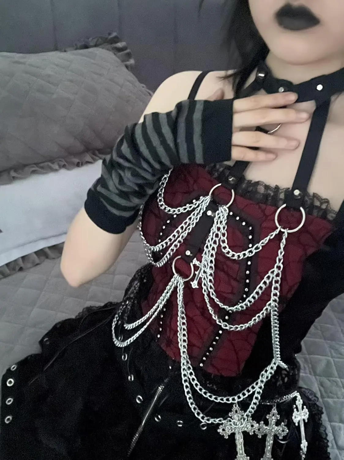 Goth Arm Warmers Emo Punk Y2k Arm Sleeves Fingerless Gloves Cosplay Costume