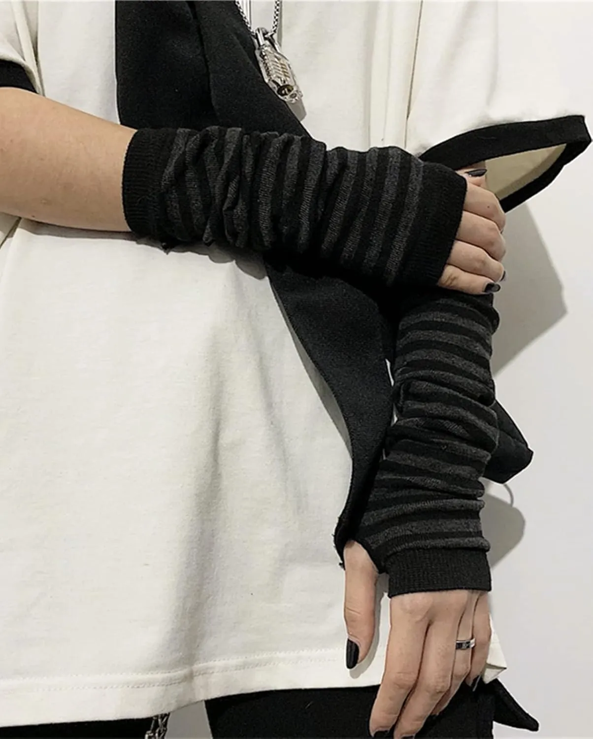 Goth Arm Warmers Emo Punk Y2k Arm Sleeves Fingerless Gloves Cosplay Costume