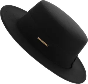 Homoyoyo Woolen Short Brim Cap Men's Top Hat Fitted Fedora Large Wide Brim Stylish for Casual Formal Occasions Black