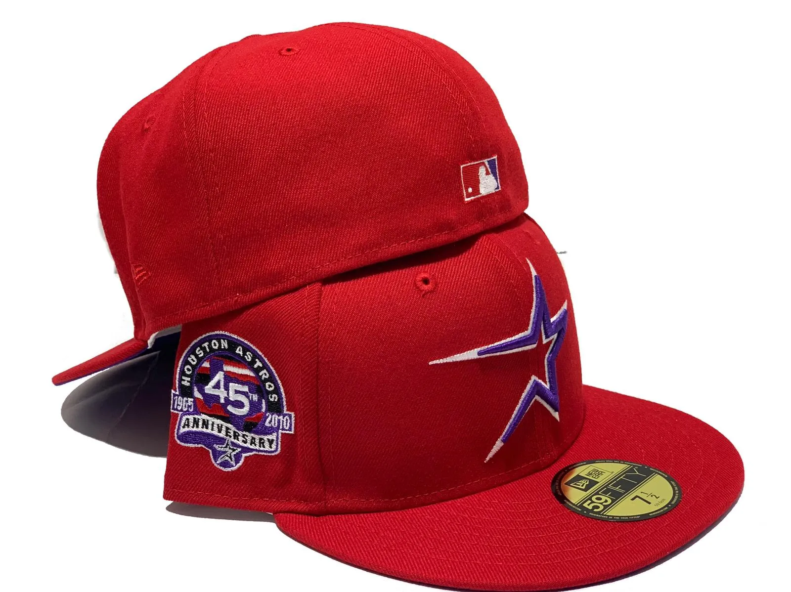 HOUSTON ASTROS 45TH ANNIVERSARY RED PURPLE BRIM NEW ERA FITTED HAT