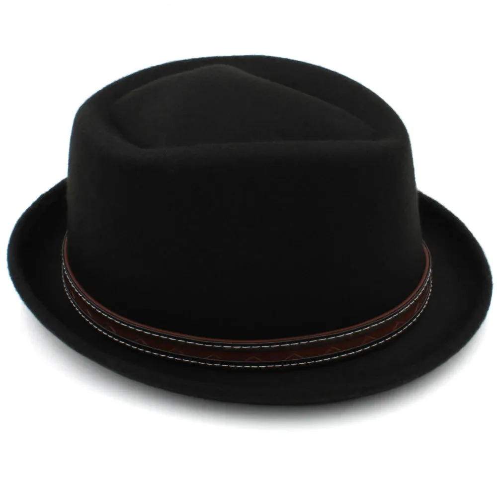 Leather Belt Decorated Pork Pie Hat Fedora