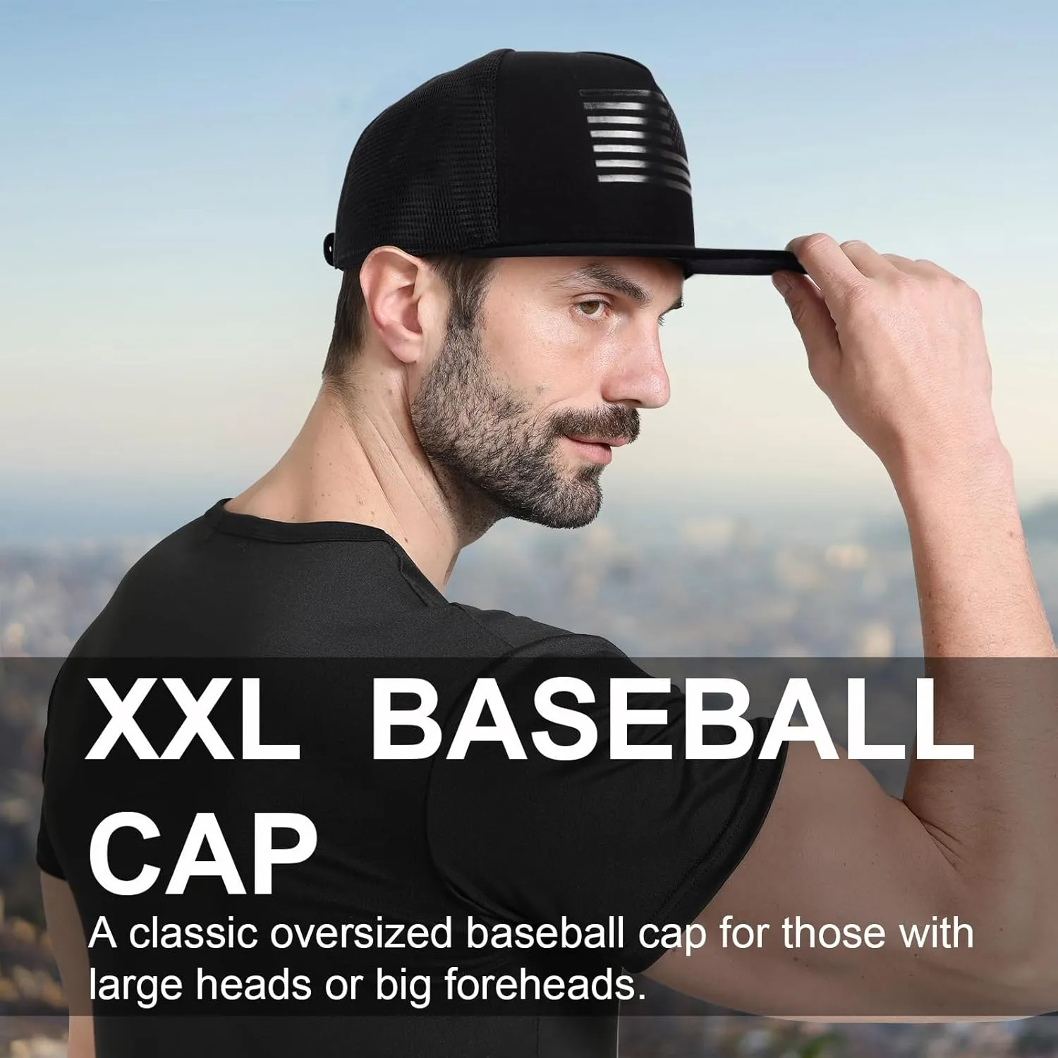 Men's Oversize XXL American Flag Flat Brim Cap - 3D Embossed Logo Mesh Snapback Hat - Adjustable Flat Bill Hats