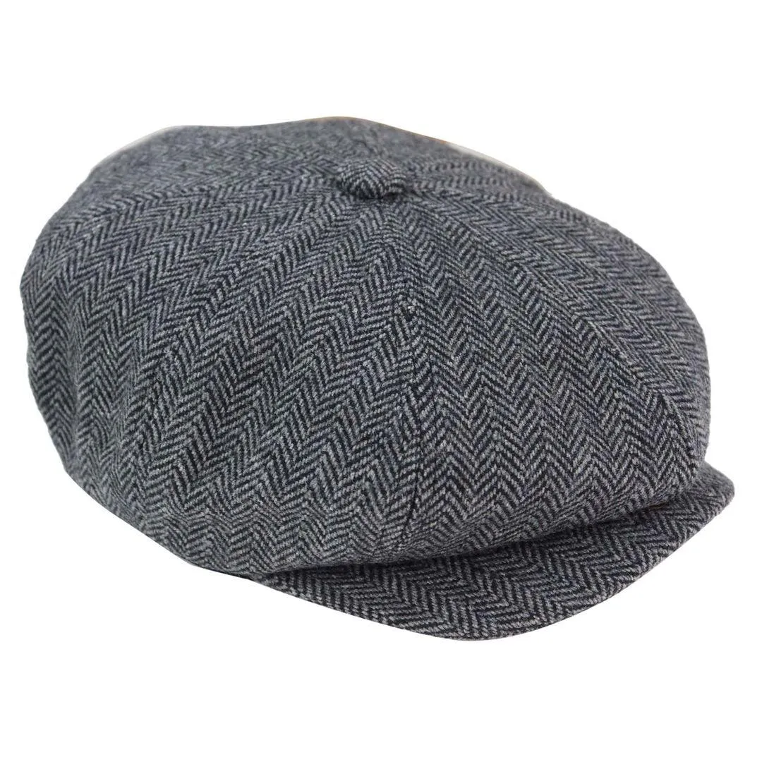 Mens Tweed Newsboy Peaky Blinder Baker Boy Razor Flat Cap Grandad Hat 8 Panel