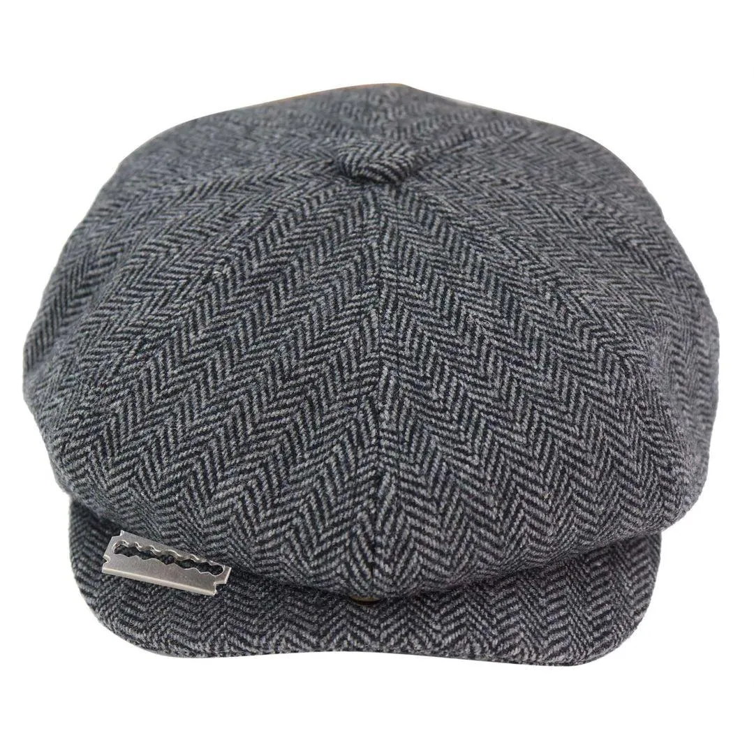 Mens Tweed Newsboy Peaky Blinder Baker Boy Razor Flat Cap Grandad Hat 8 Panel