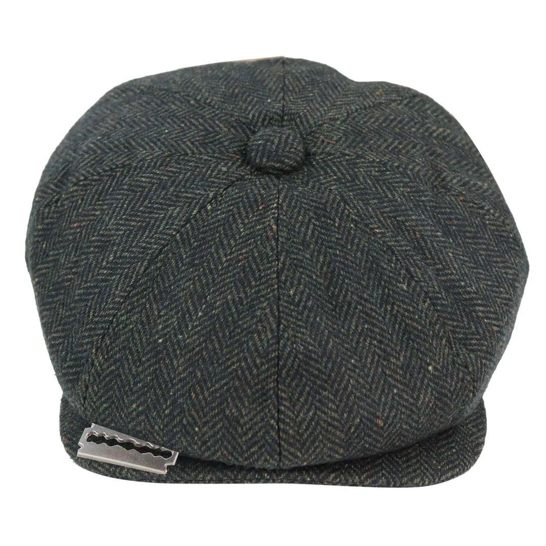 Mens Tweed Newsboy Peaky Blinder Baker Boy Razor Flat Cap Grandad Hat 8 Panel