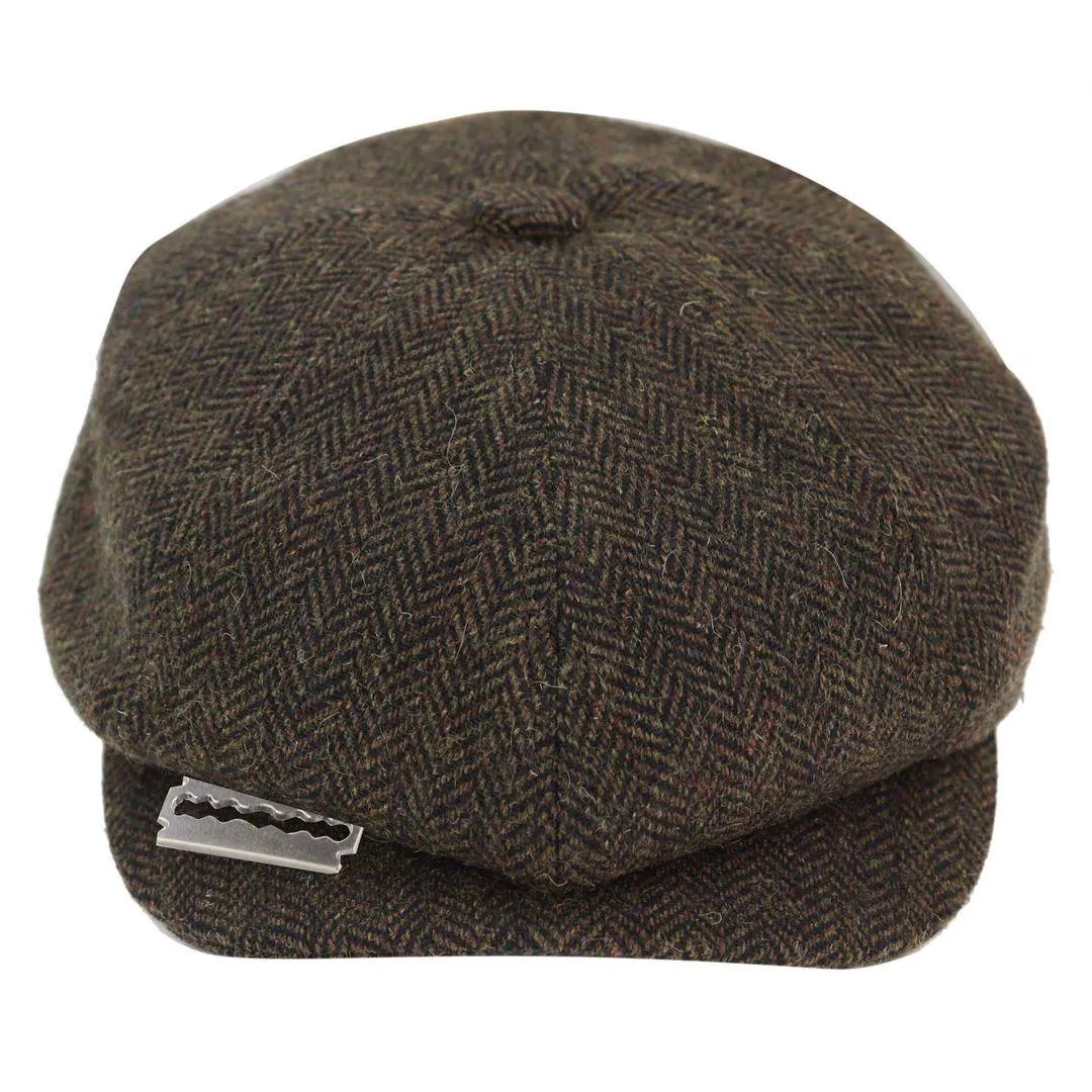 Mens Tweed Newsboy Peaky Blinder Baker Boy Razor Flat Cap Grandad Hat 8 Panel