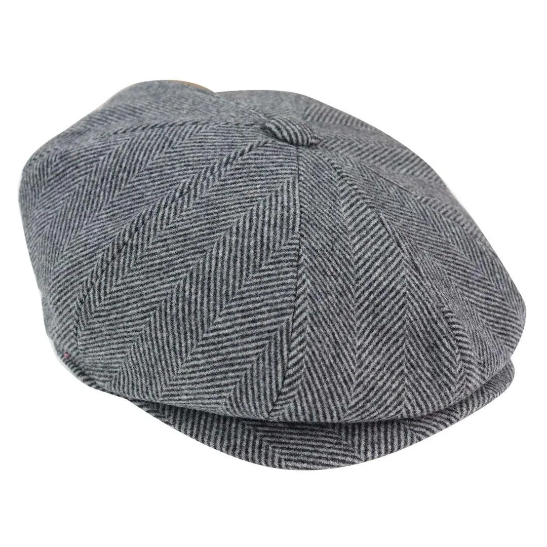 Mens Tweed Newsboy Peaky Blinder Baker Boy Razor Flat Cap Grandad Hat 8 Panel