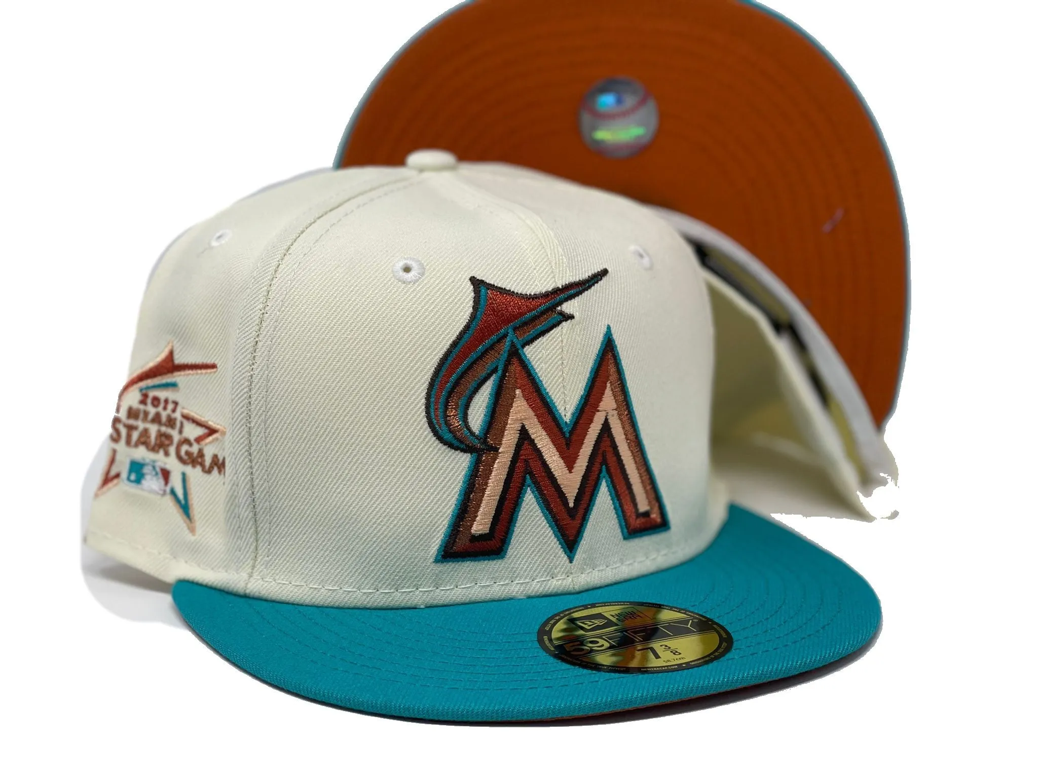 MIAMI MARLINS 2017 ALL STAR GAME " MIAMI SOUTH BEACH" RUST BRIM NEW ERA FITTED HAT