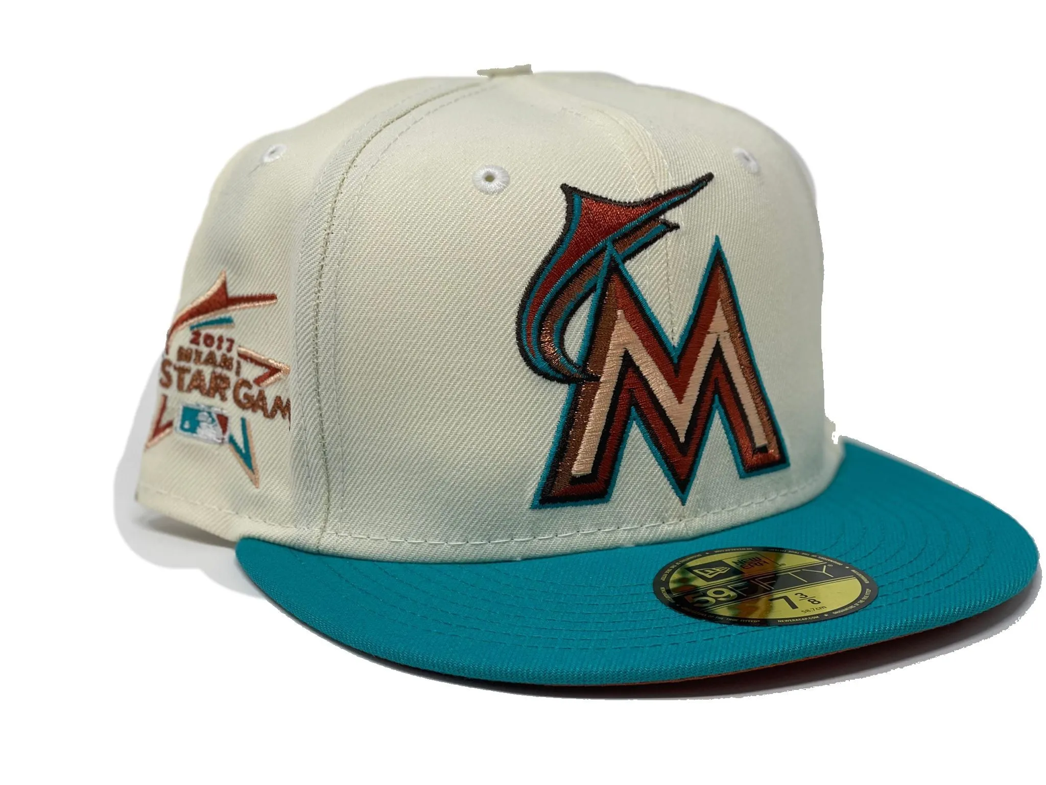 MIAMI MARLINS 2017 ALL STAR GAME " MIAMI SOUTH BEACH" RUST BRIM NEW ERA FITTED HAT