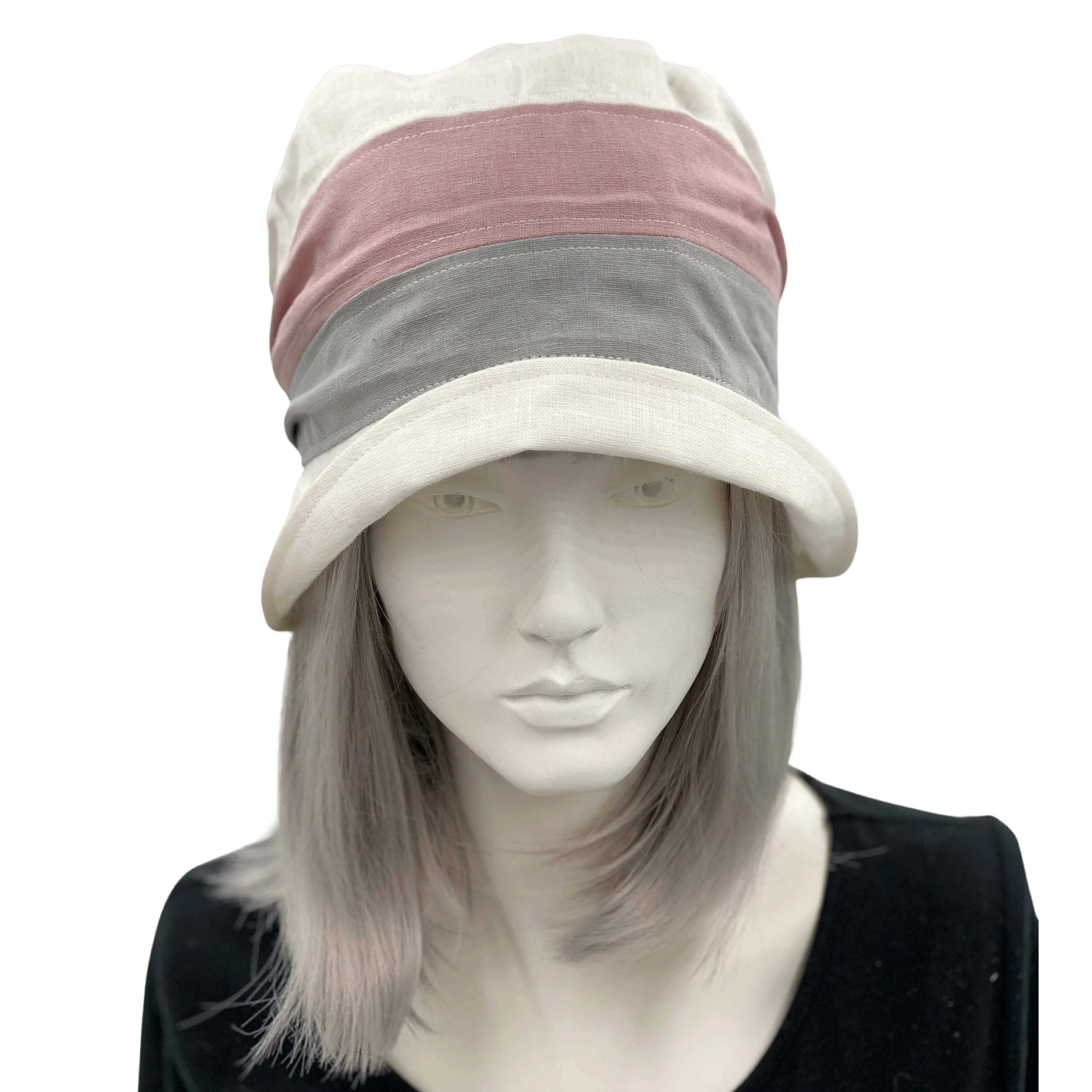 Pink White and Gray Linen Cloche Hat for Women | The Audrey