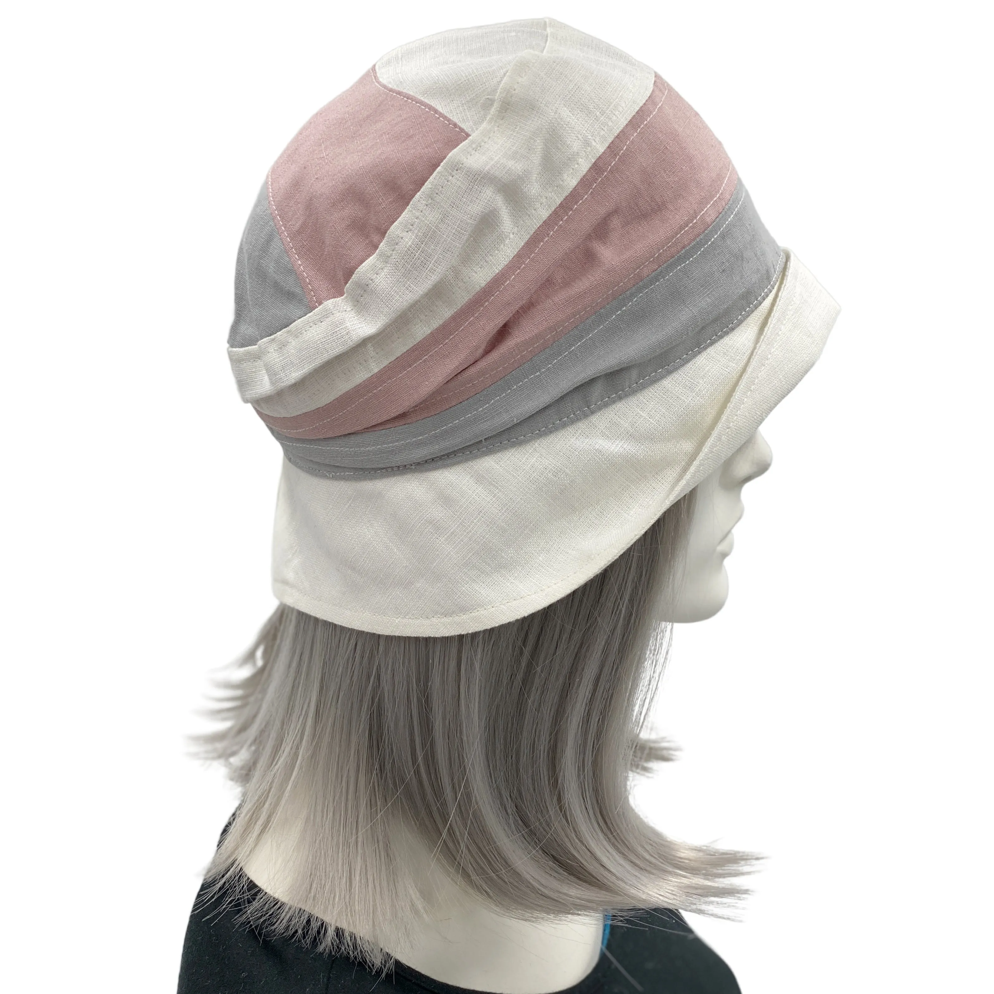 Pink White and Gray Linen Cloche Hat for Women | The Audrey