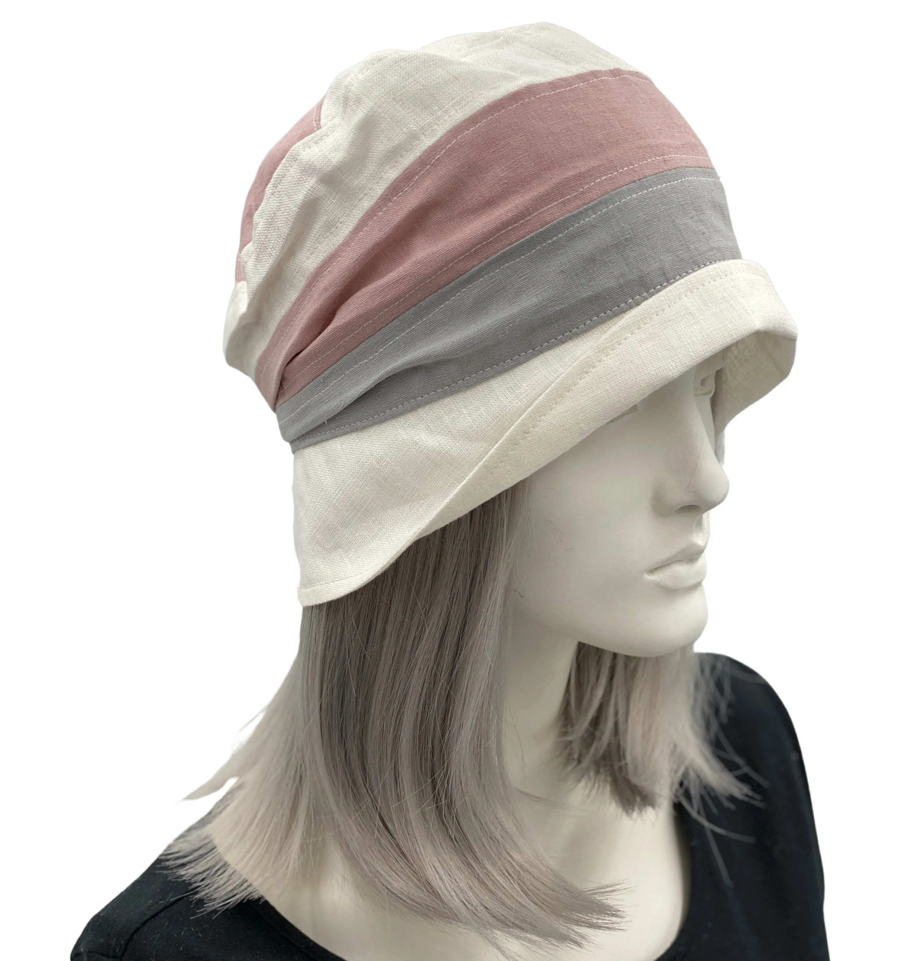 Pink White and Gray Linen Cloche Hat for Women | The Audrey