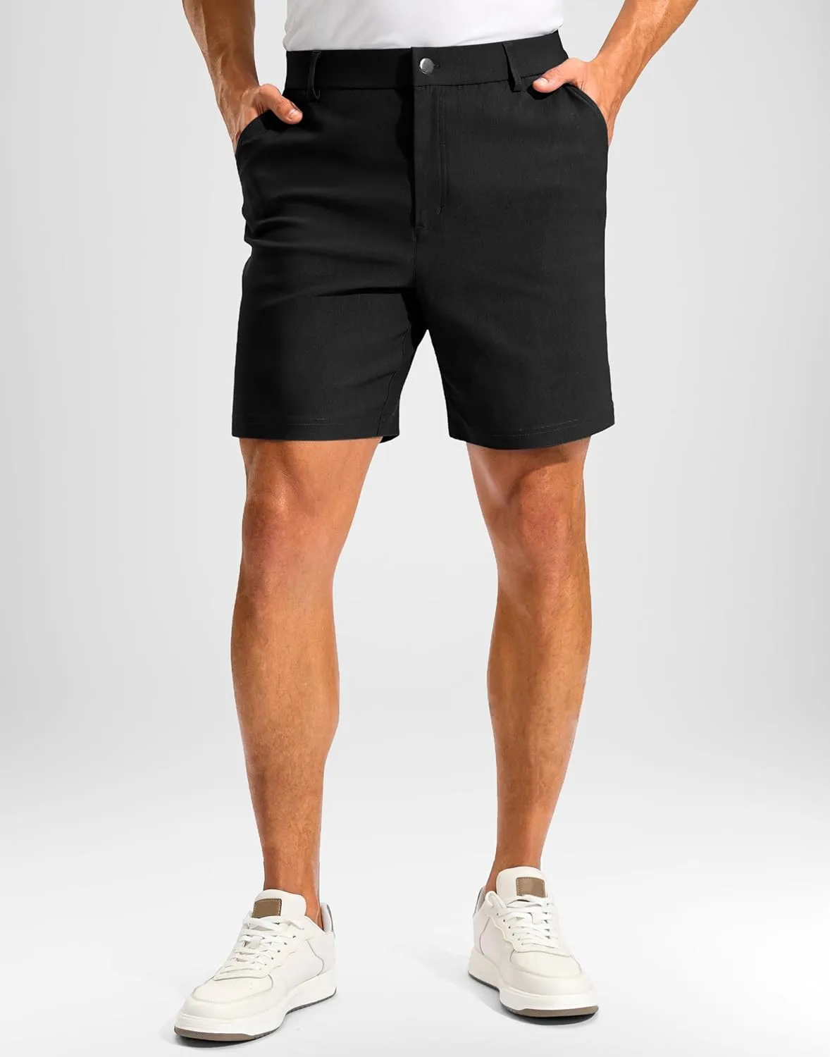 Pudolla Men's Golf Dress Shorts 7" Stretch Casual Work Hybrid Shorts for Men with 3 Pockets Quick Dry Breathable