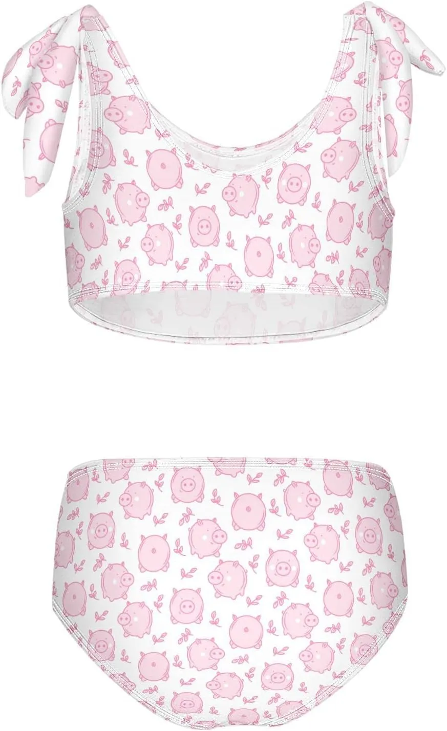 Raccoon and Paw Print Pattern Girls Bikini Sets 2 Piece Swimsuits Bathing Suit Swimwear