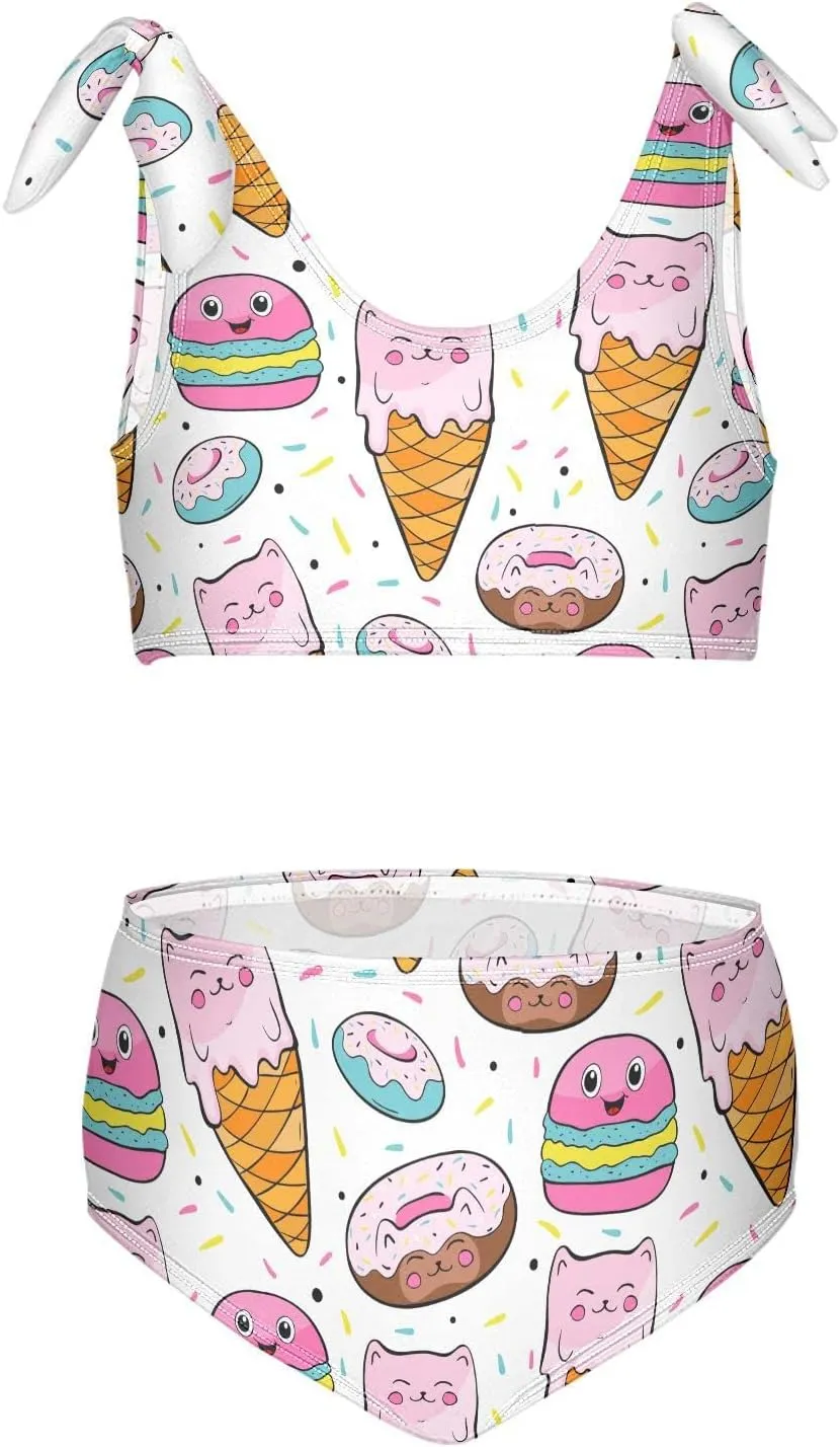 Raccoon and Paw Print Pattern Girls Bikini Sets 2 Piece Swimsuits Bathing Suit Swimwear