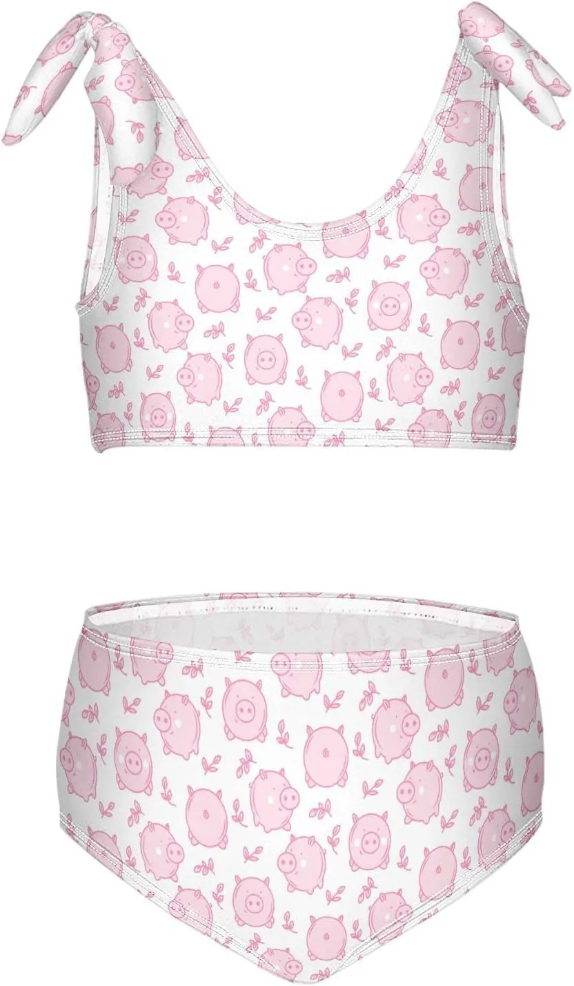 Raccoon and Paw Print Pattern Girls Bikini Sets 2 Piece Swimsuits Bathing Suit Swimwear