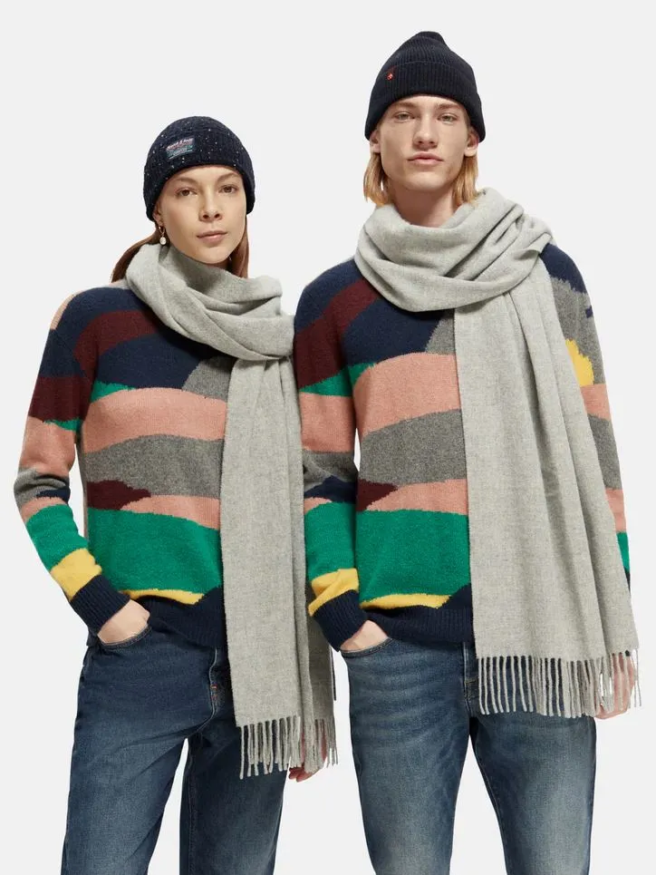 Scotch & Soda Unisex Wool Fringed Woven Scarf - Grey Melange