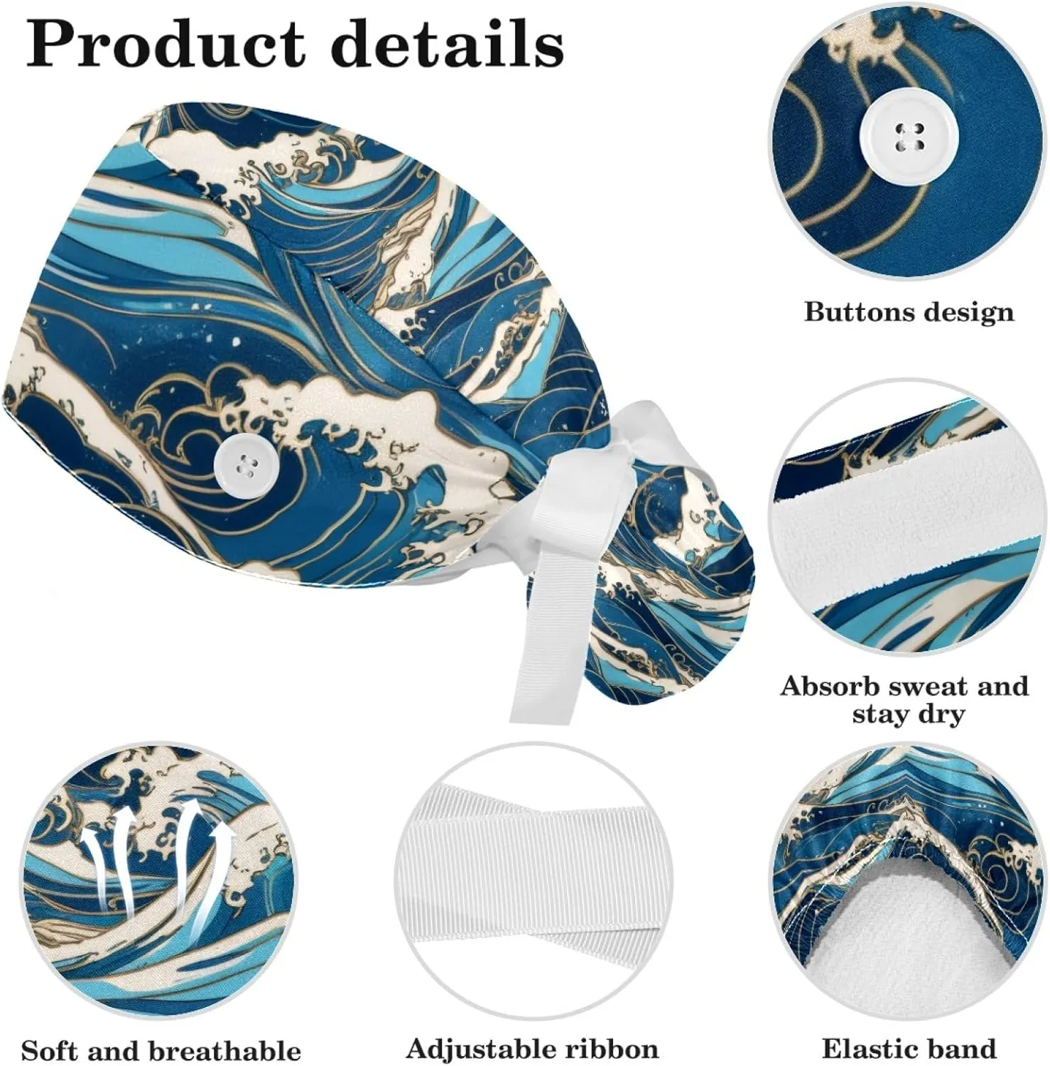 Scrub Caps Women, Ponytail Holder Surgical Cap with Hair Scrunchy