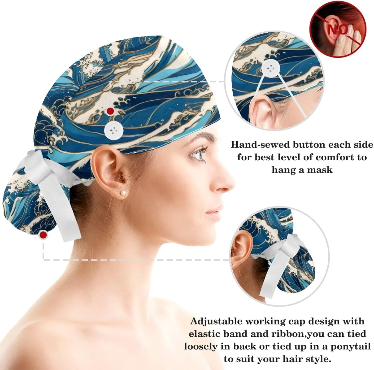 Scrub Caps Women, Ponytail Holder Surgical Cap with Hair Scrunchy