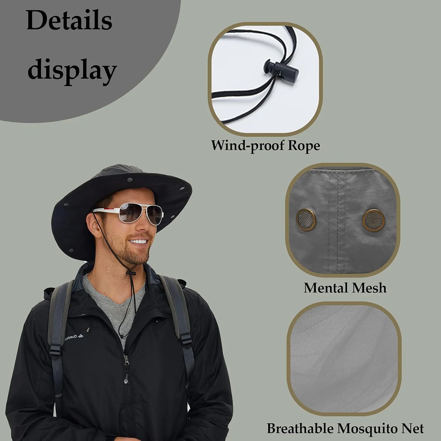 Spring Sun Hat with UPF 50  Unisex Fishing Hat Neck Flap Boonie Hat Bucket Hat