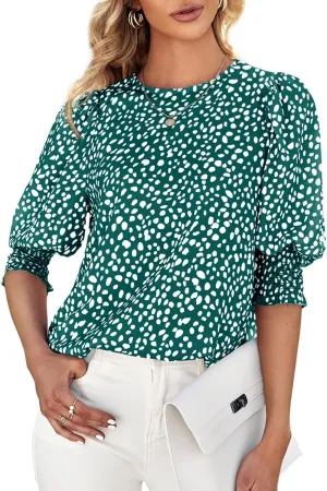 Teurkia Women's Polka Dot 3/4 Sleeve Blouse Tops Ladies Casual Office Work Crew Neck T-Shirt